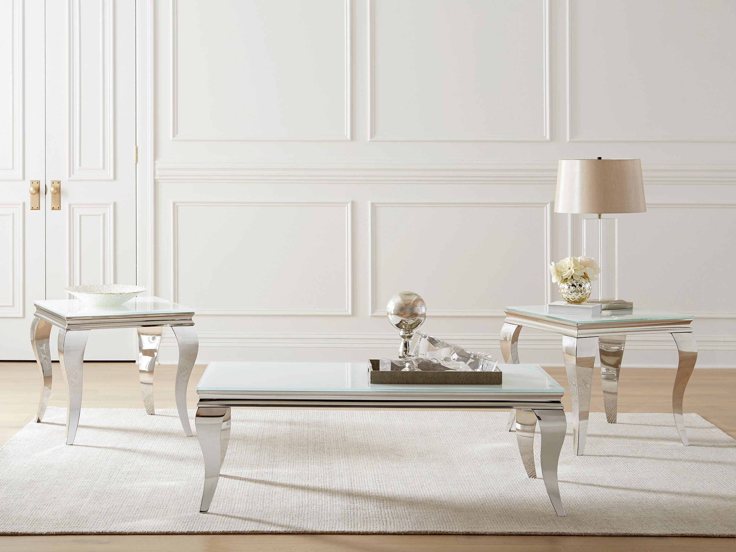 Carone Square Glass Top End Side Table White and Chrome — view 4