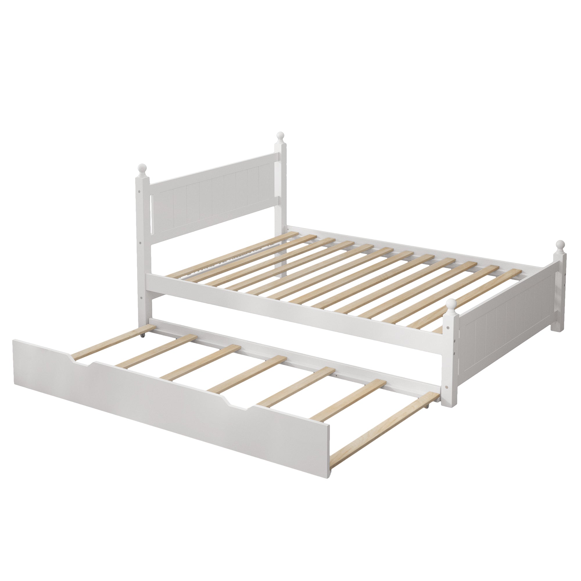 Full Size Solid Wood Platform Bed Frame with trundle for Limited Kids, Teens, Adults, No Need Box Spring, White - Atlantic Fine Furniture Melbourne FL