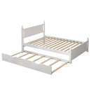 Full Size Solid Wood Platform Bed Frame with trundle for Limited Kids, Teens, Adults, No Need Box Spring, White