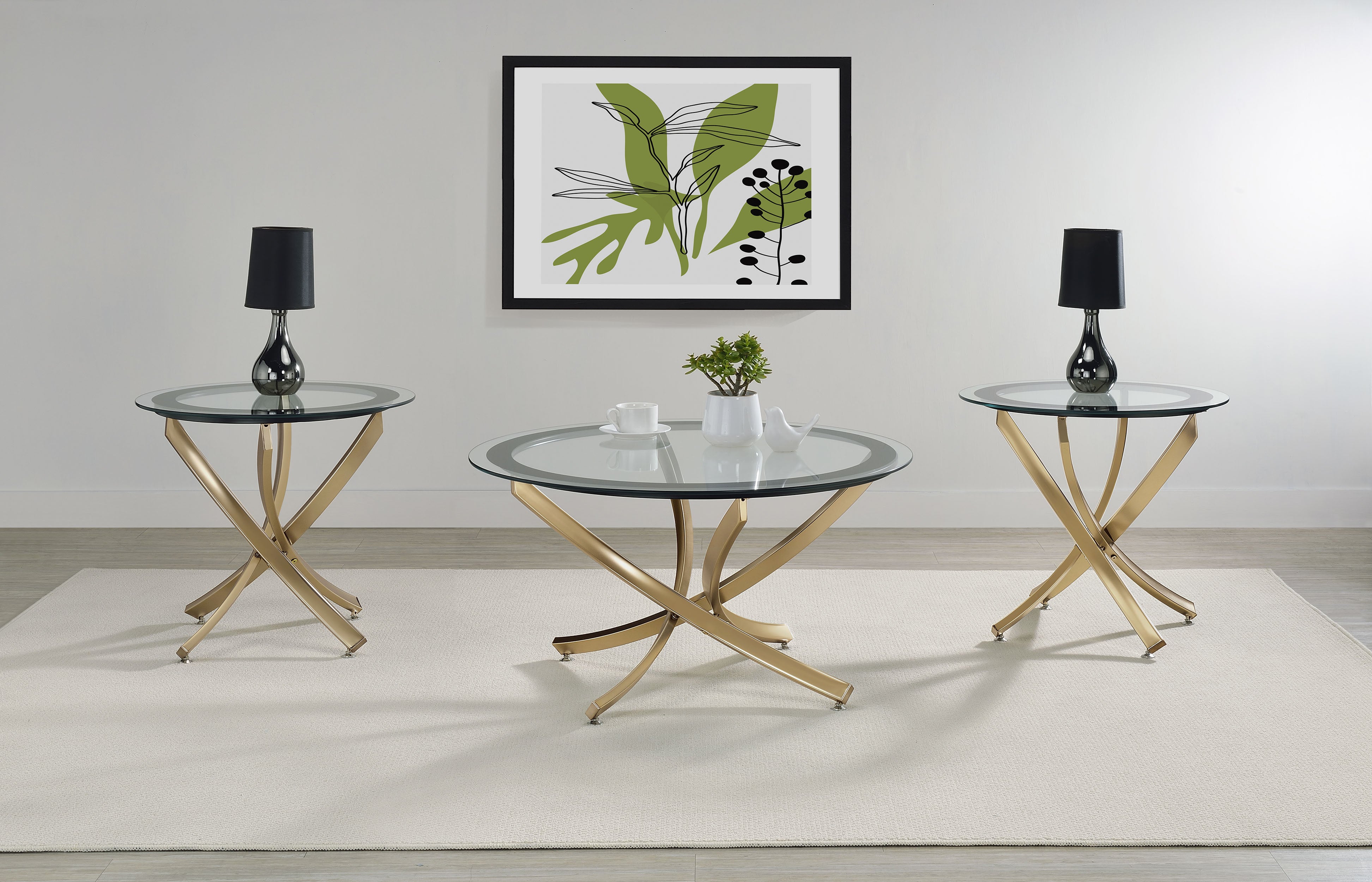 Brooke 3-piece Round Coffee and End Table Set Rose Brass — view 2