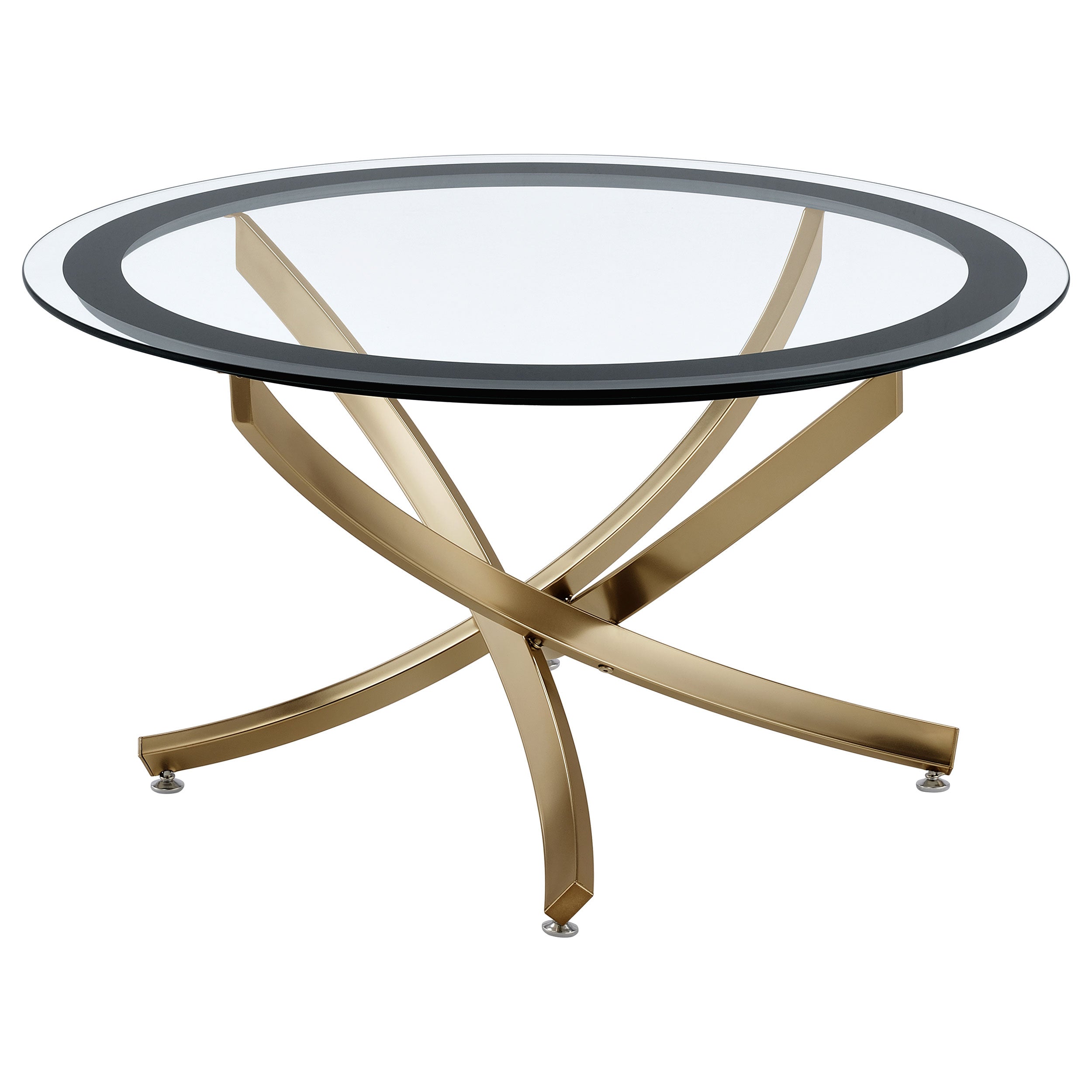 Brooke Round Glass Top Coffee Table Metal Base Brass — view 1