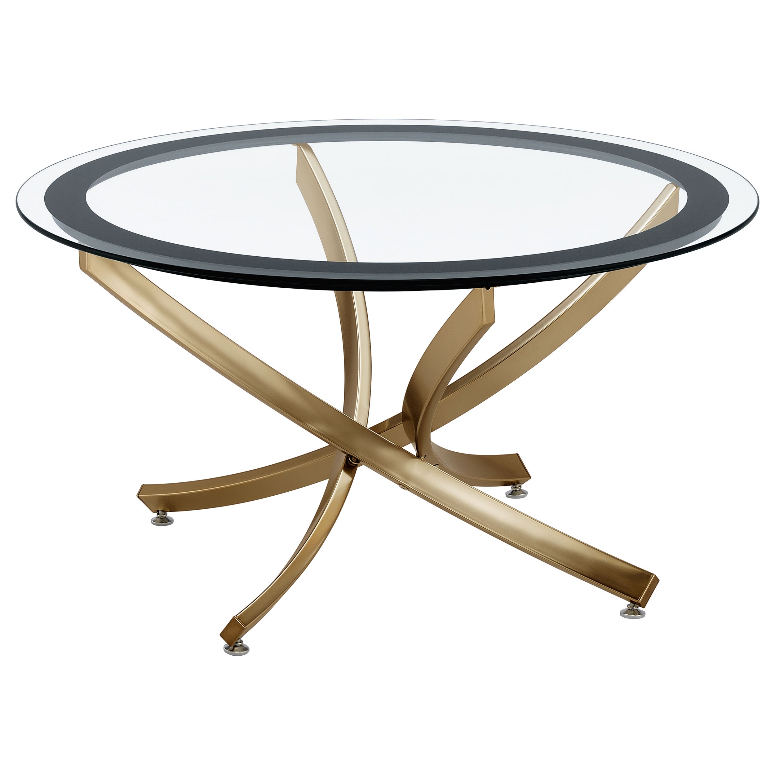 Brooke Round Glass Top Coffee Table Metal Base Brass — view 3