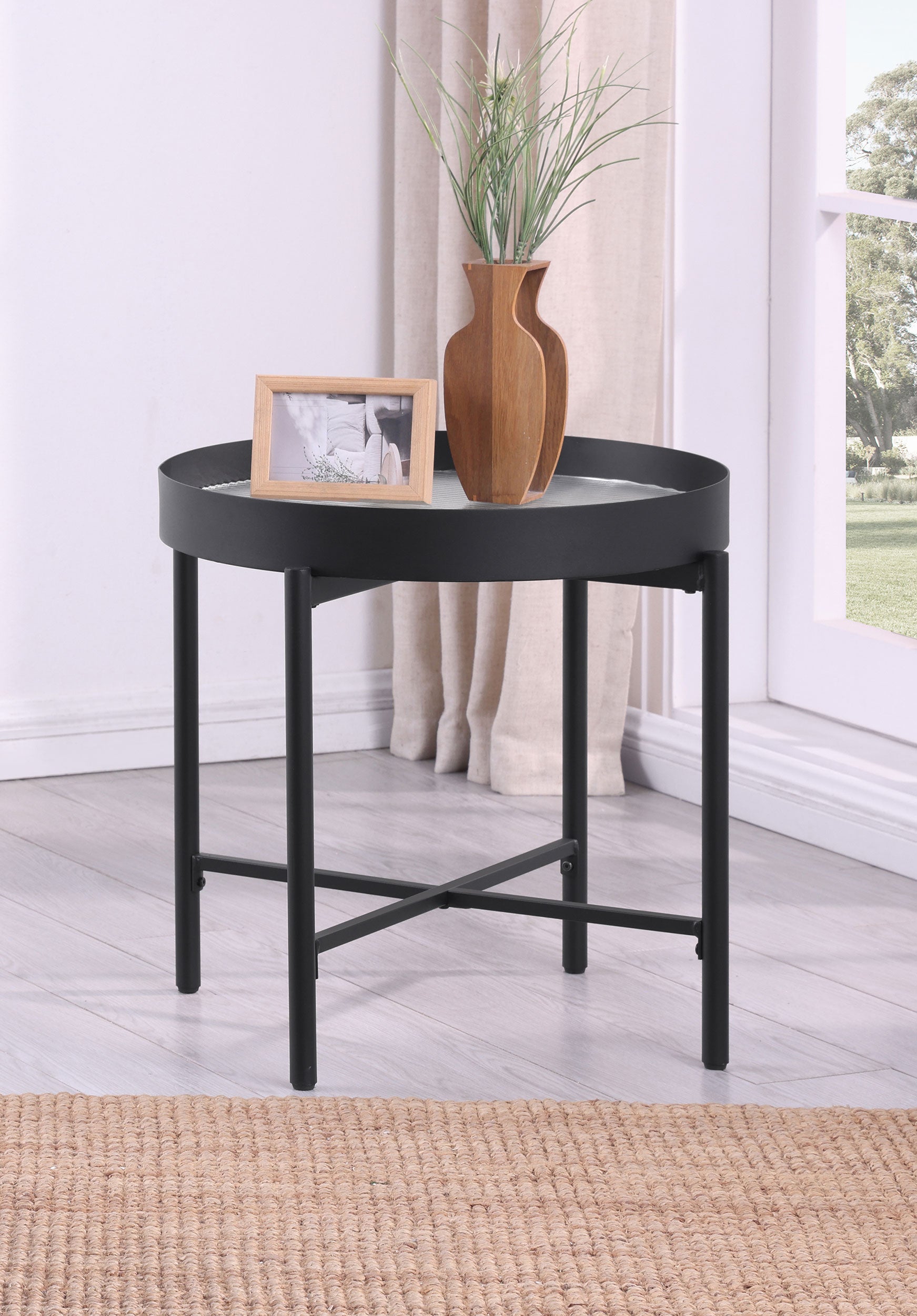 Ozella Round End Side Table with Recessed Top Sandy Black — view 2
