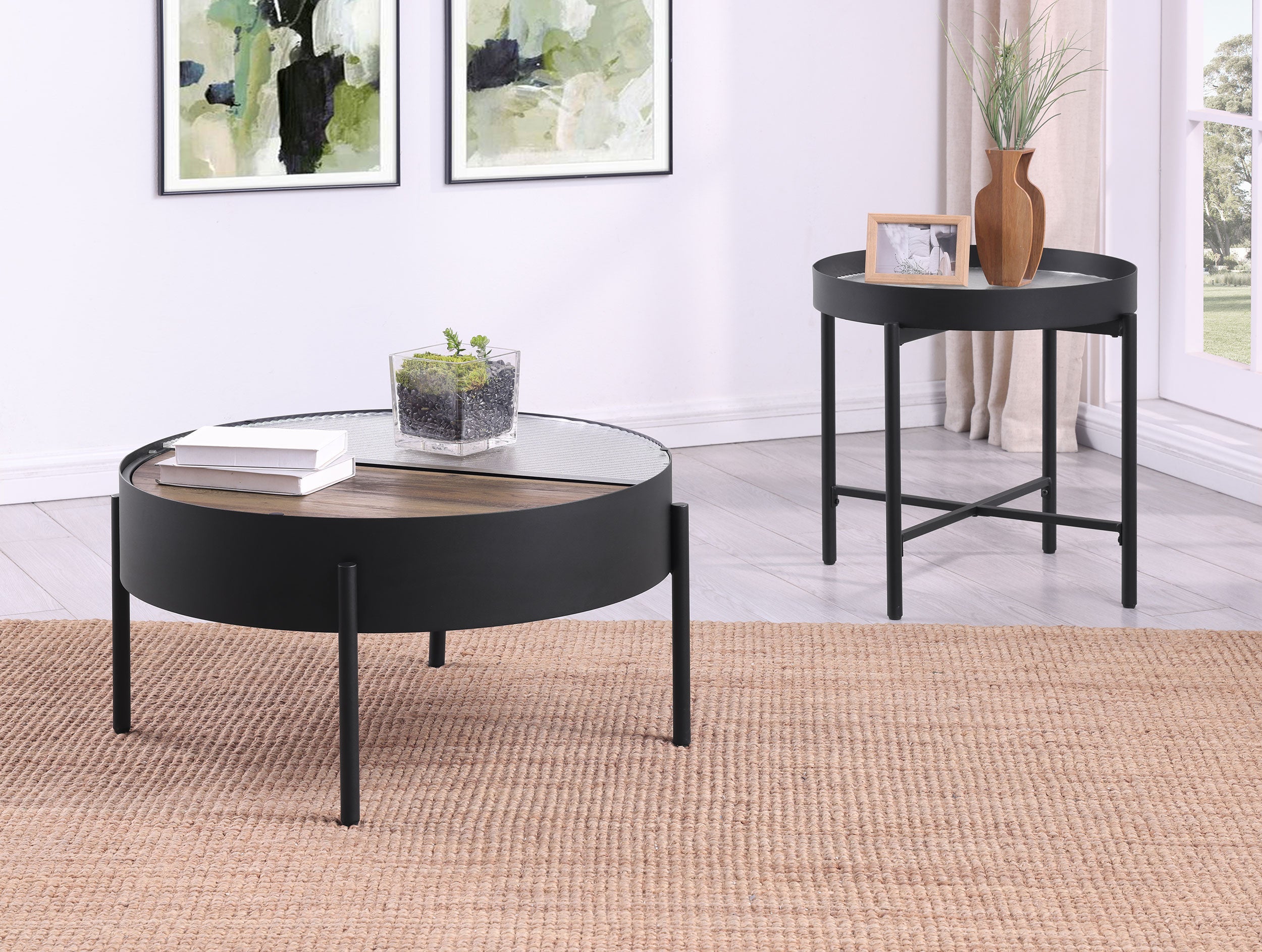 Ozella 2-piece Round Coffee and End Table Set Sandy Black — view 1