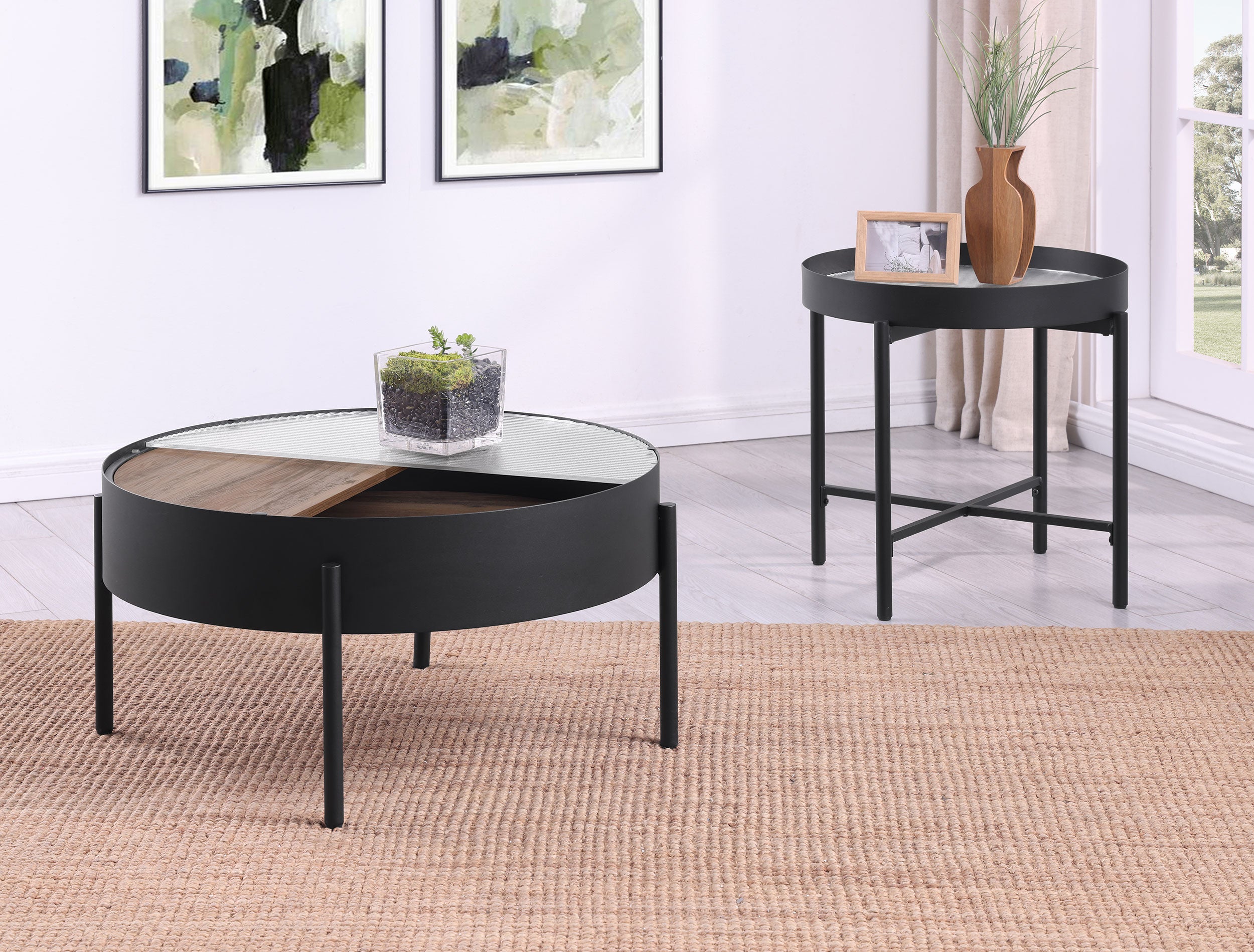 Ozella 2-piece Round Coffee and End Table Set Sandy Black — view 2
