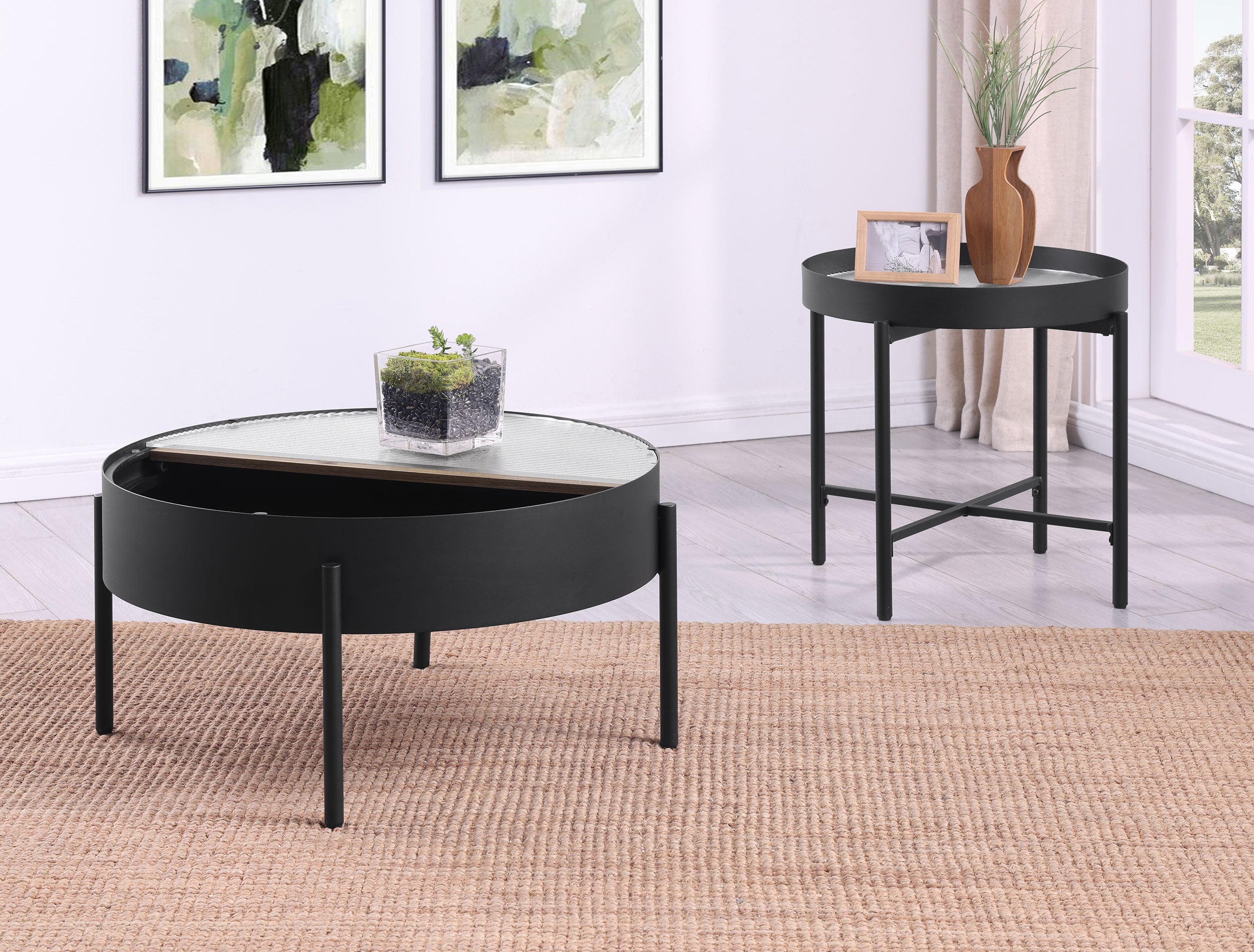 Ozella 2-piece Round Coffee and End Table Set Sandy Black — view 3