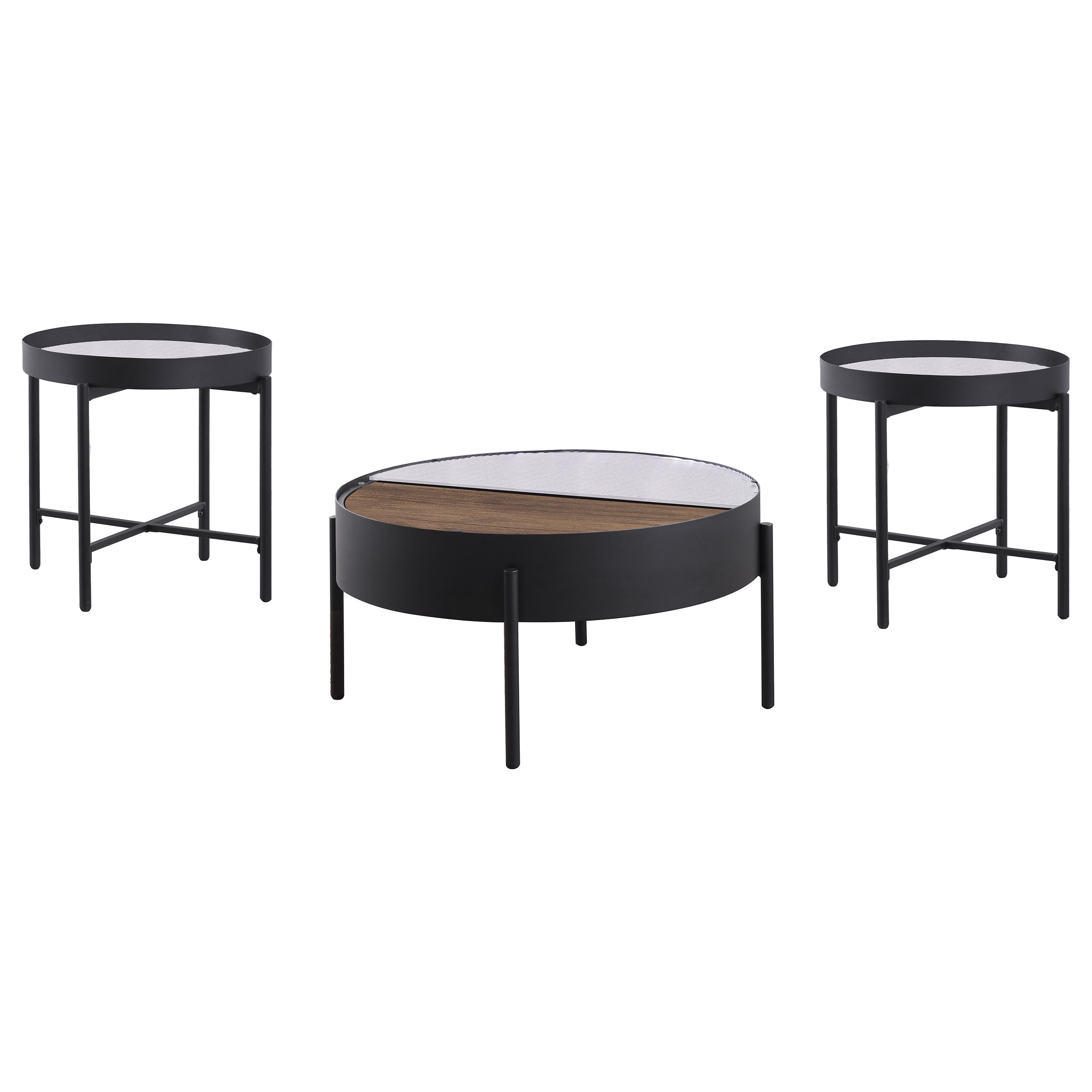 Ozella 3-piece Round Coffee and End Table Set Sandy Black — view 4