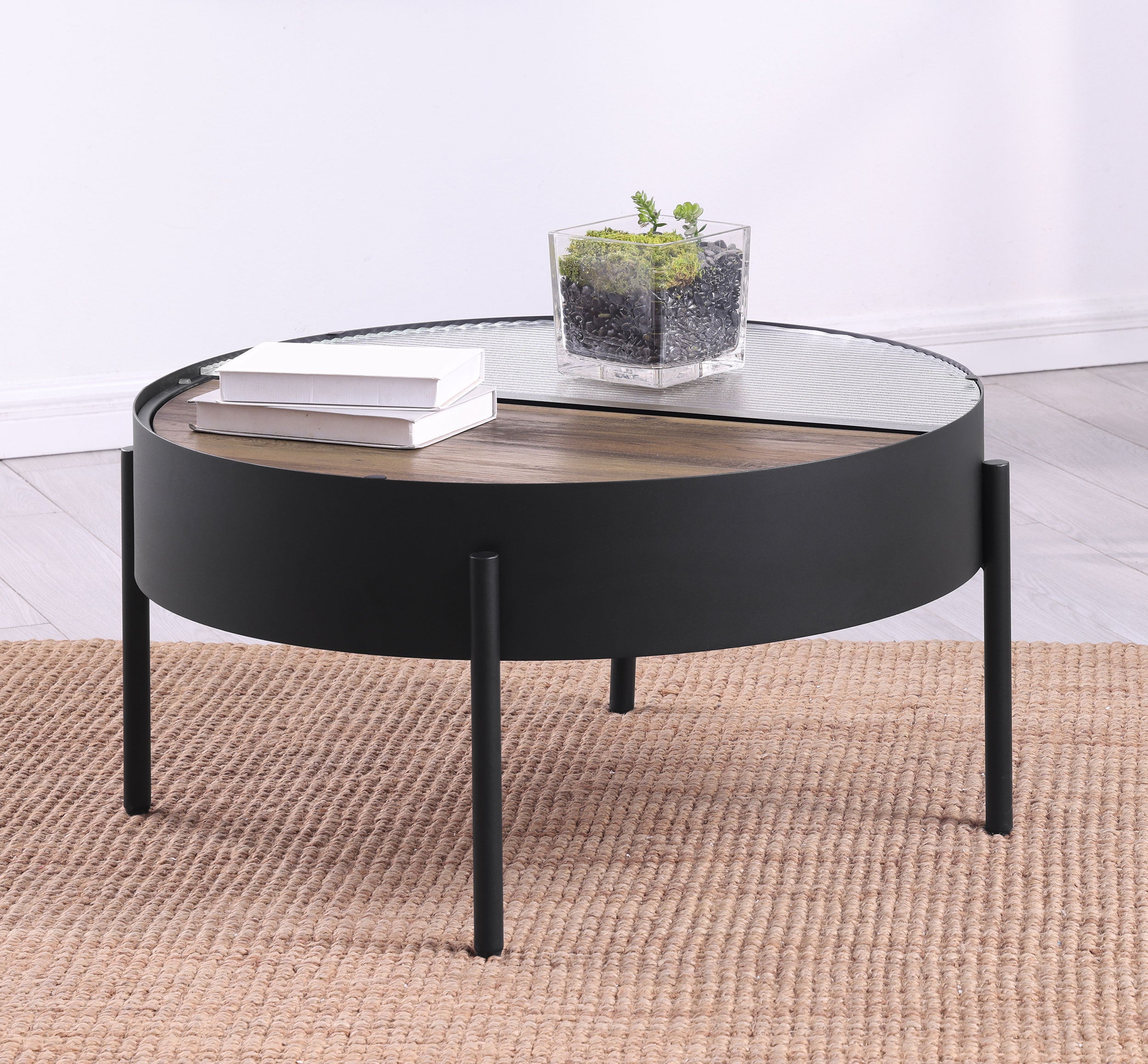 Ozella Round Coffee Table with Hidden Storage Sandy Black — view 2
