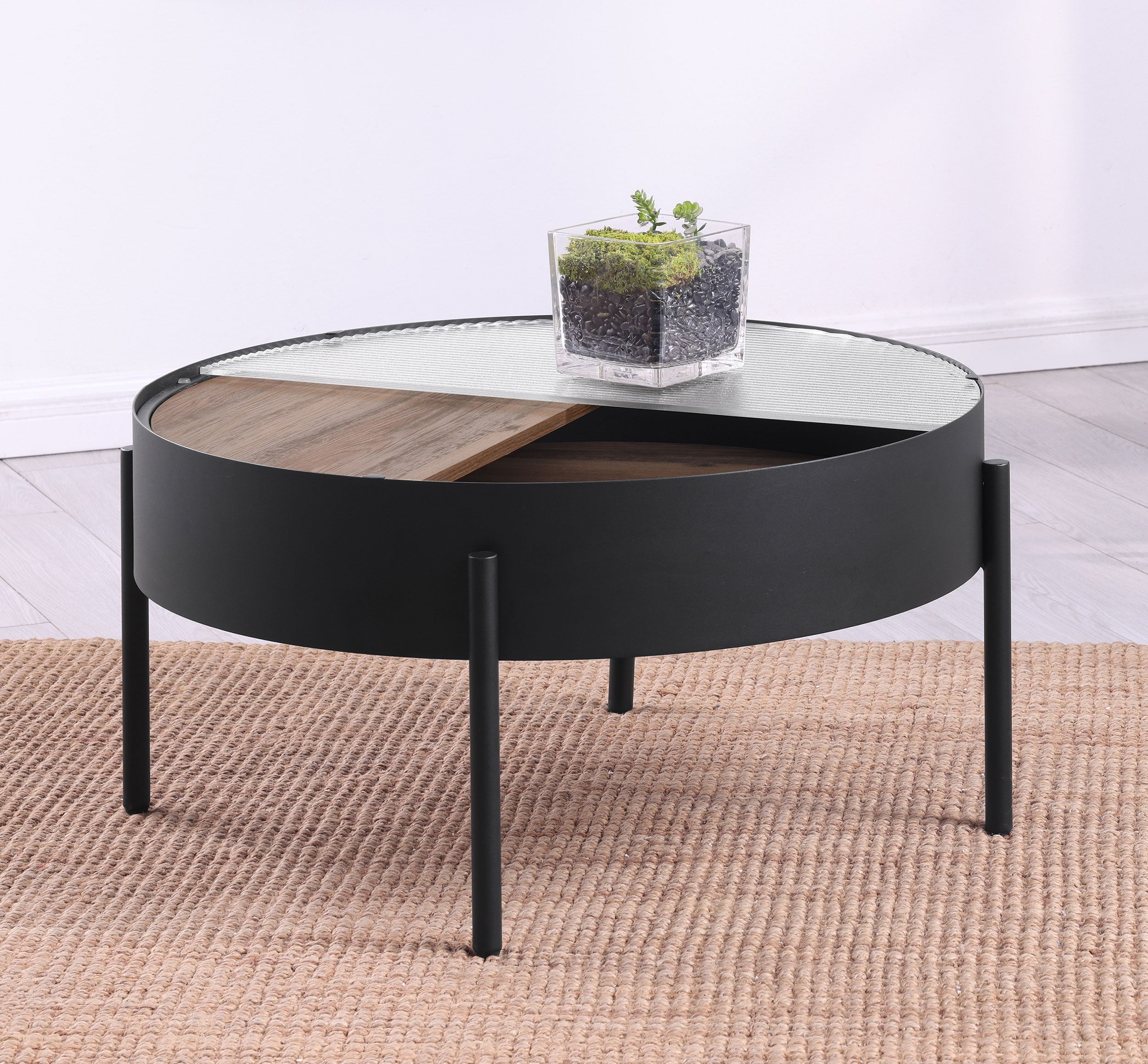 Ozella Round Coffee Table with Hidden Storage Sandy Black — view 3