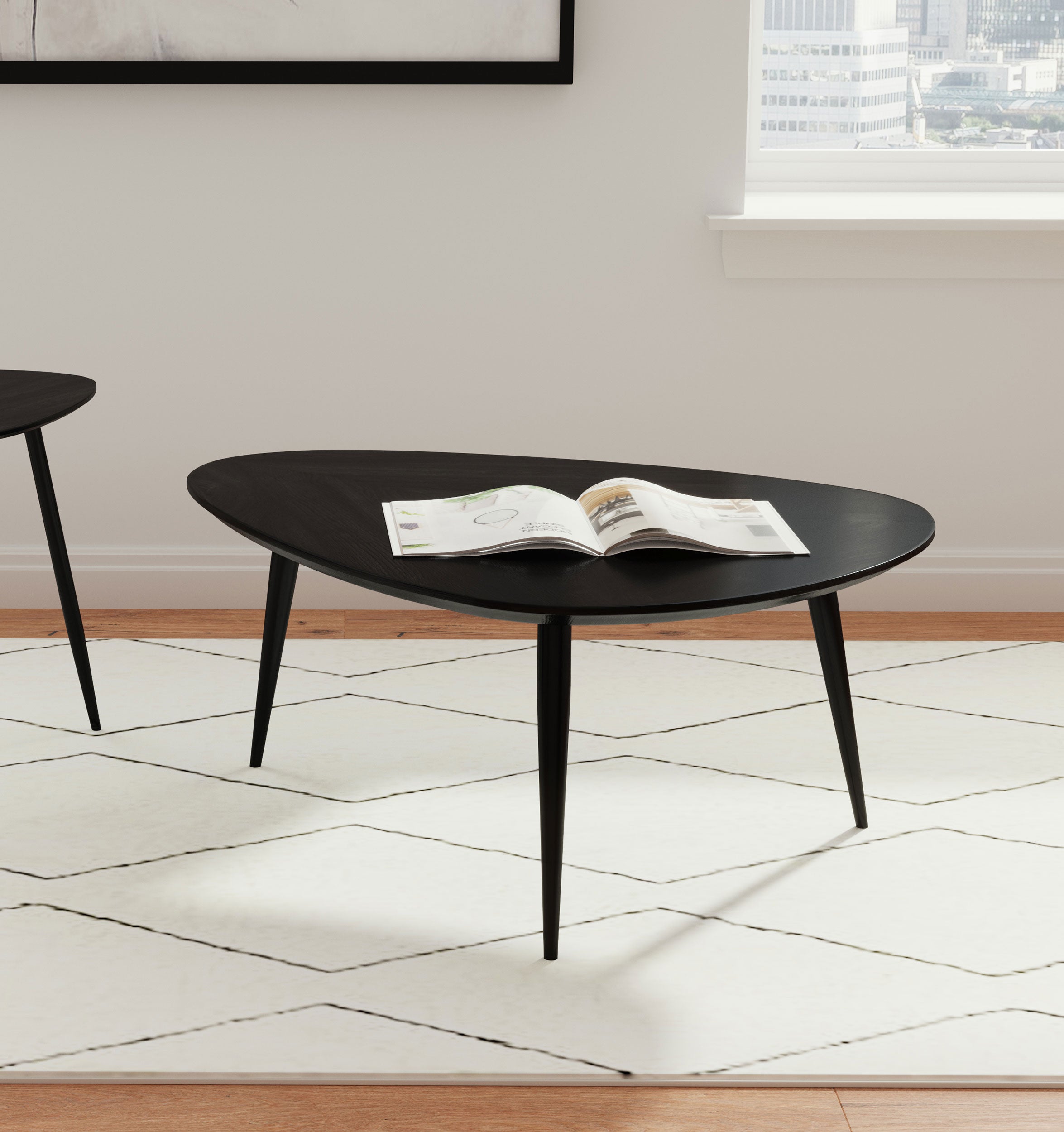 Odessa Triangular Solid Wood Coffee Table Black — view 2