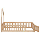 Twin House-Shaped Headboard Floor Bed with Fence
,Natural