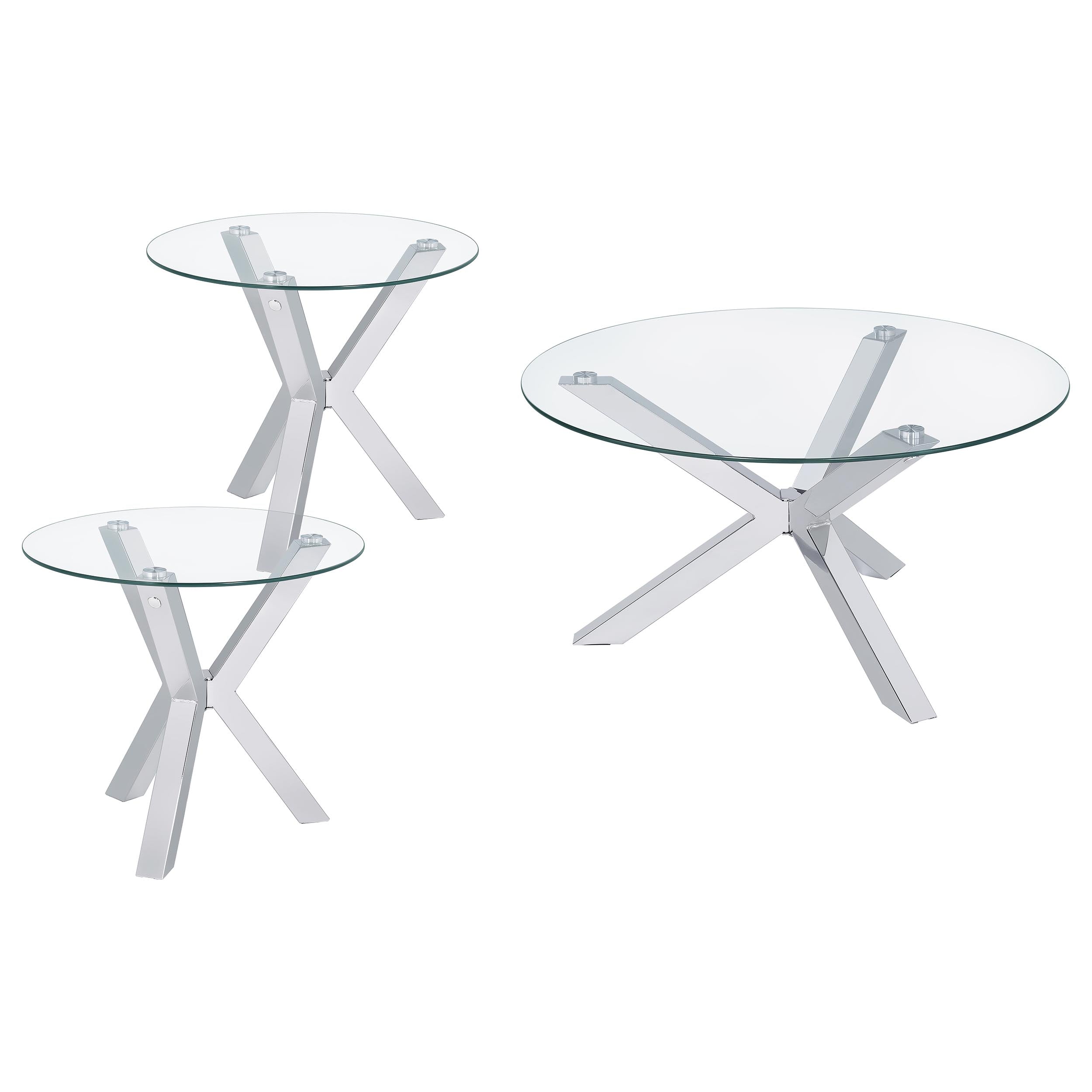 Kenzie 3-piece Round Coffee and End Table Set Chrome — view 2
