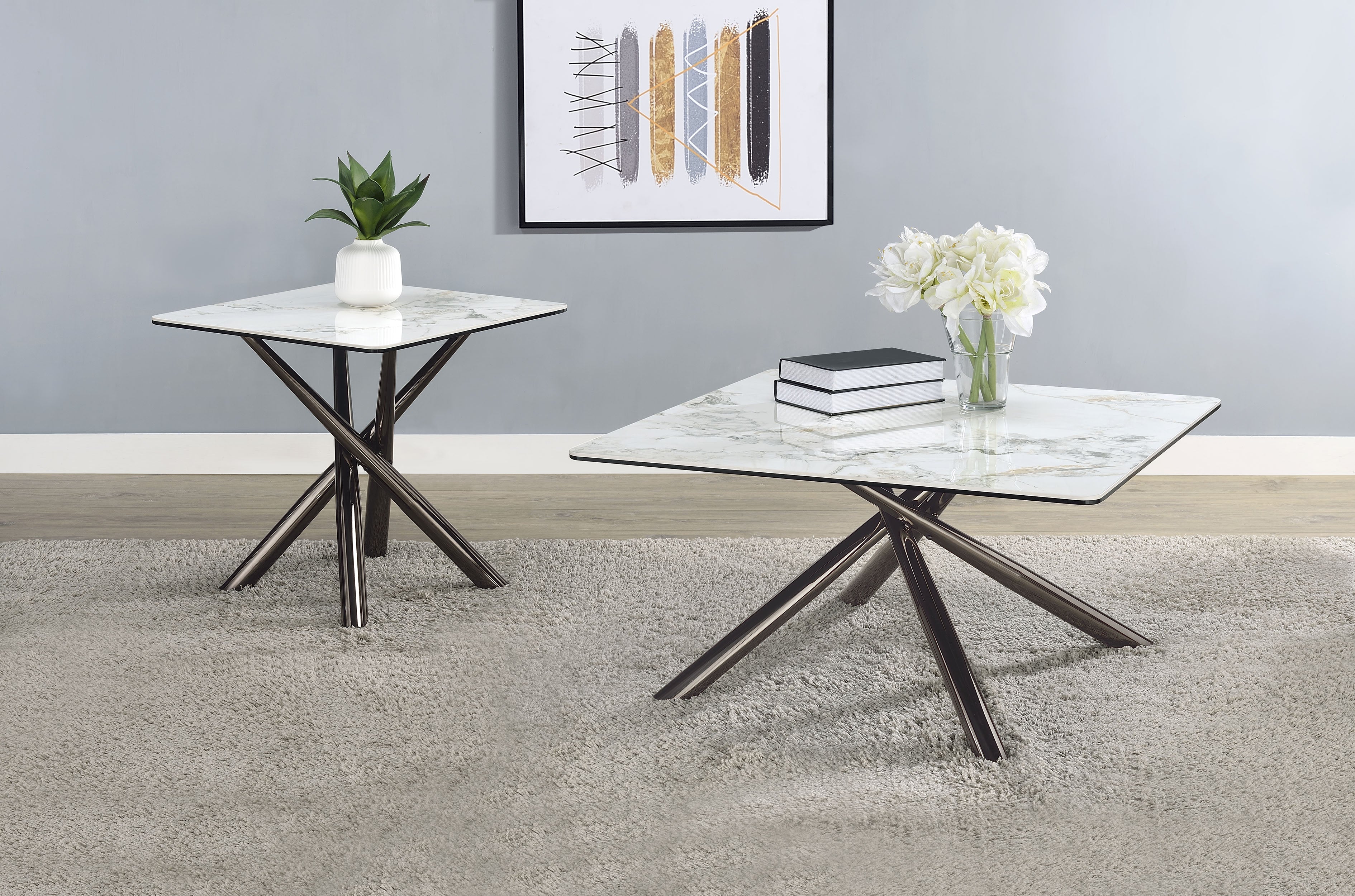 Carvell Square Sintered Stone End Side Table Mirage White — view 10