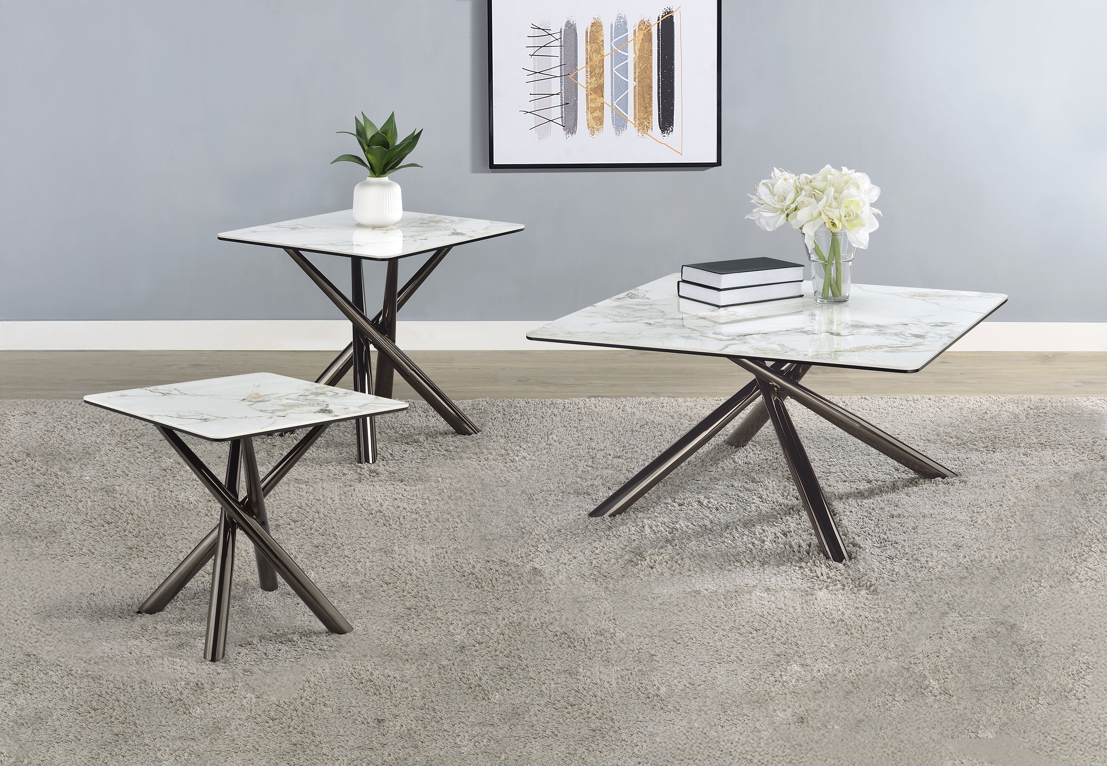Carvell 3-piece Square Coffee and End Table Set Mirage White — view 1