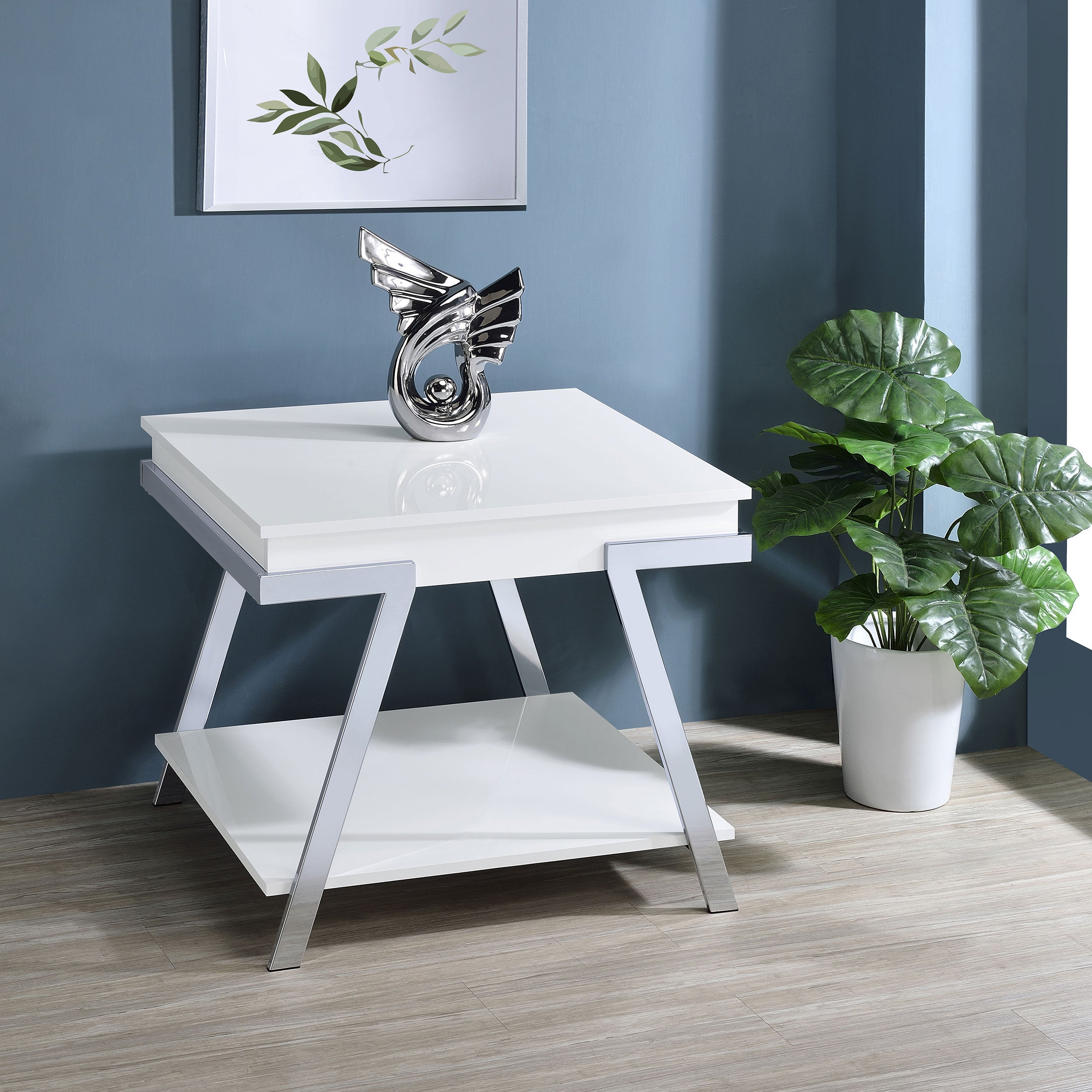 Marcia Rectangular Side End Table White High Gloss — view 2