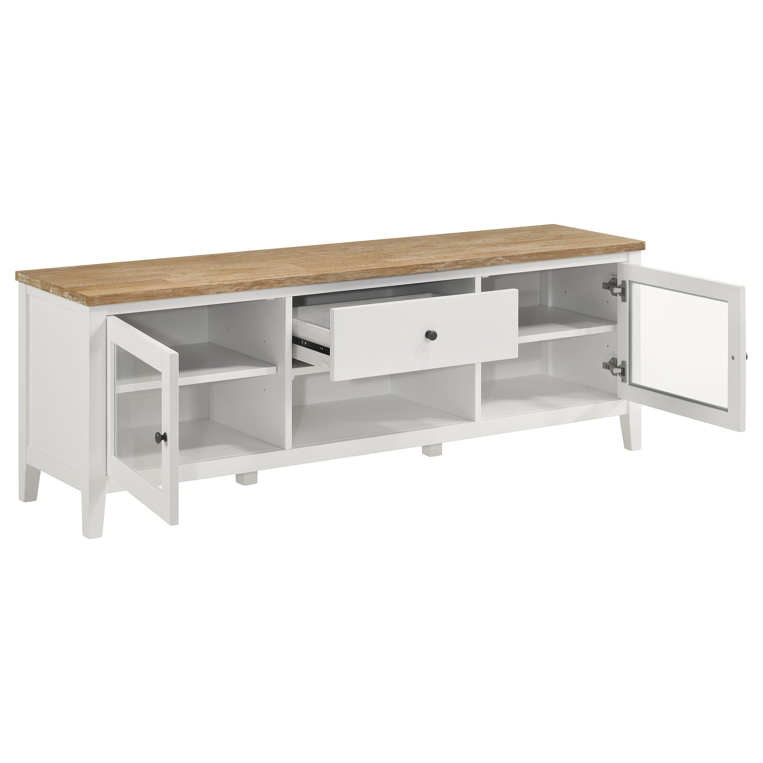 Hollis 2-door Wood 67-inch TV Stand with Drawer Brown and White — view 3