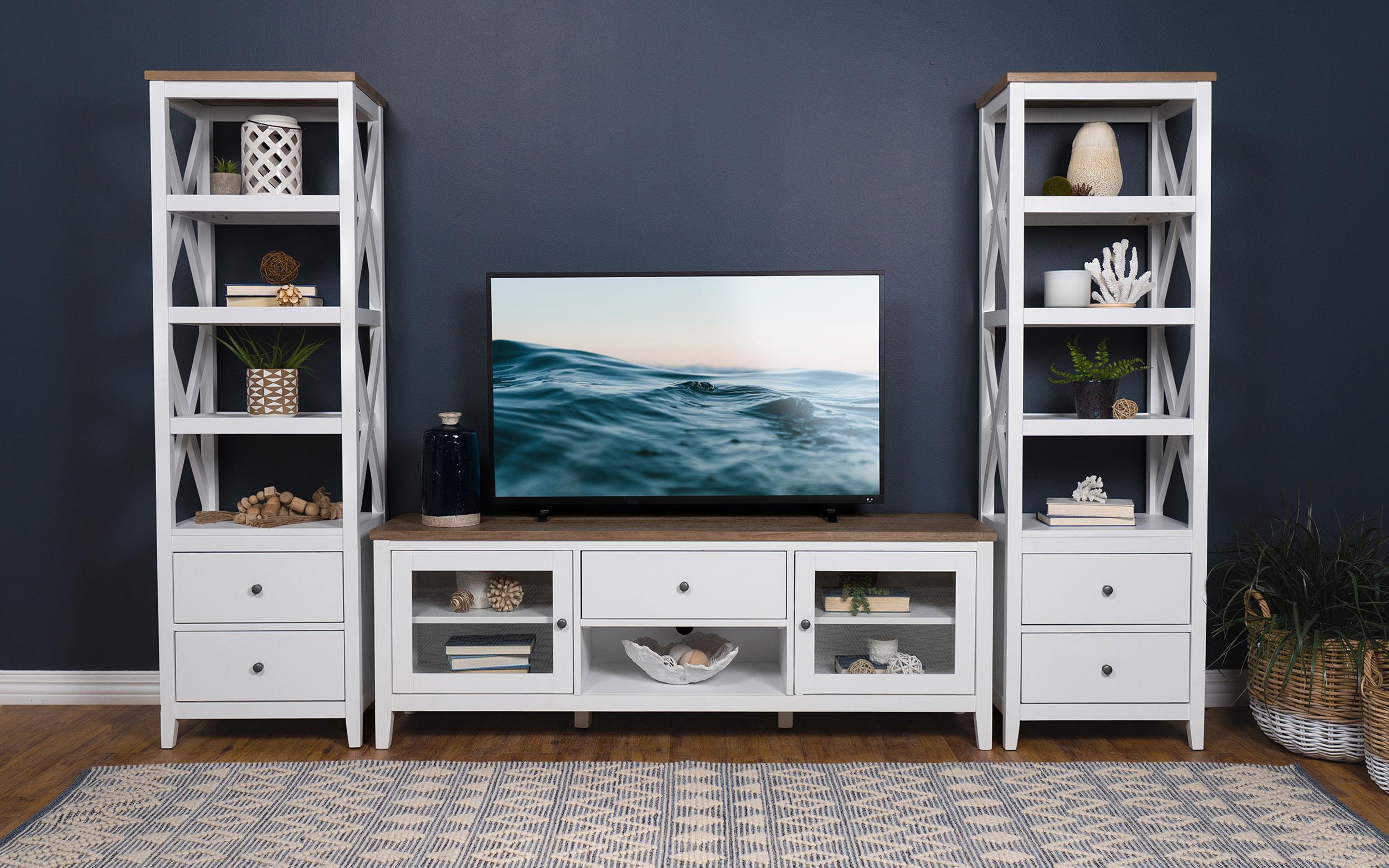 Hollis 2-door Wood 67-inch TV Stand with Drawer Brown and White — view 15