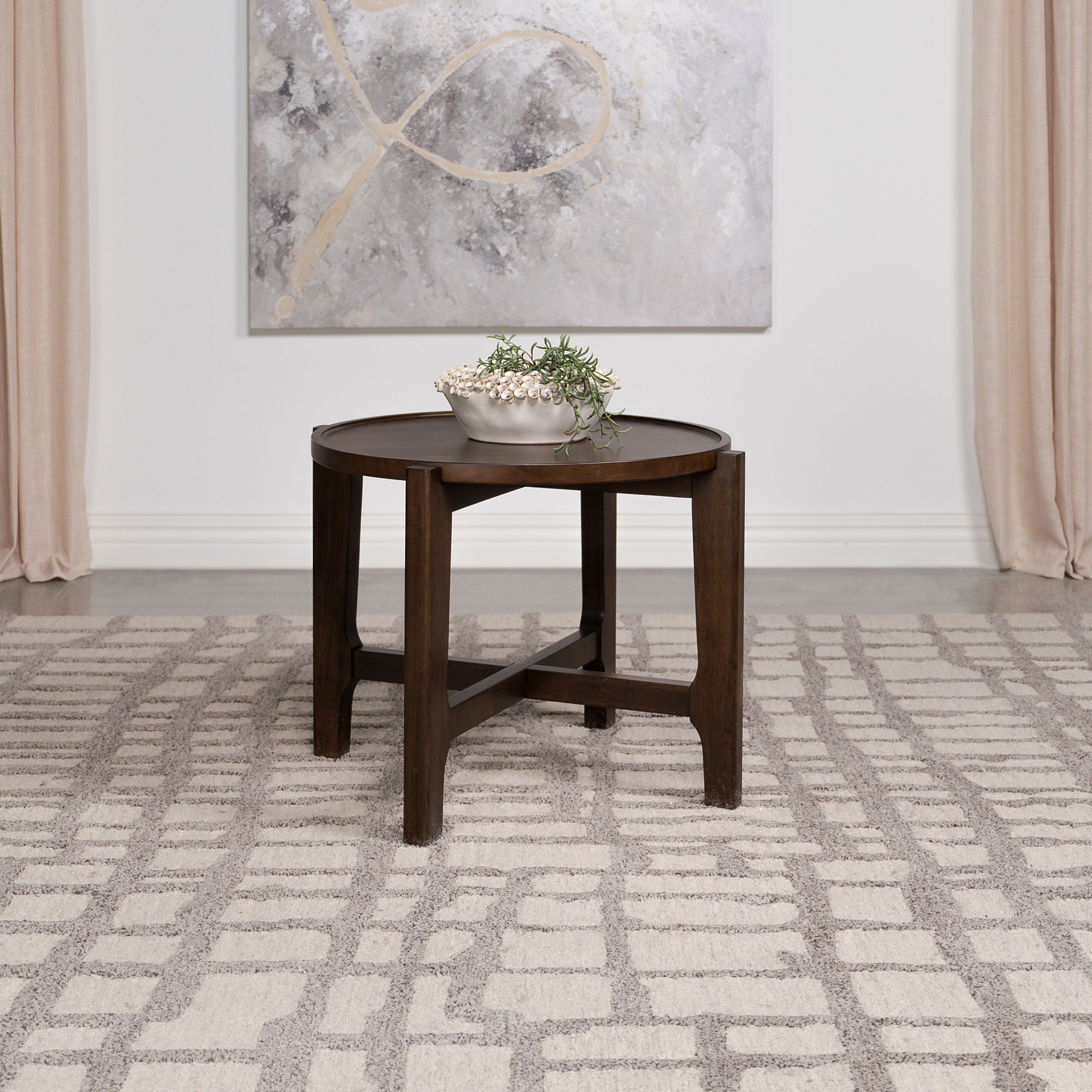 Cota Round Solid Wood End Table Dark Brown — view 2