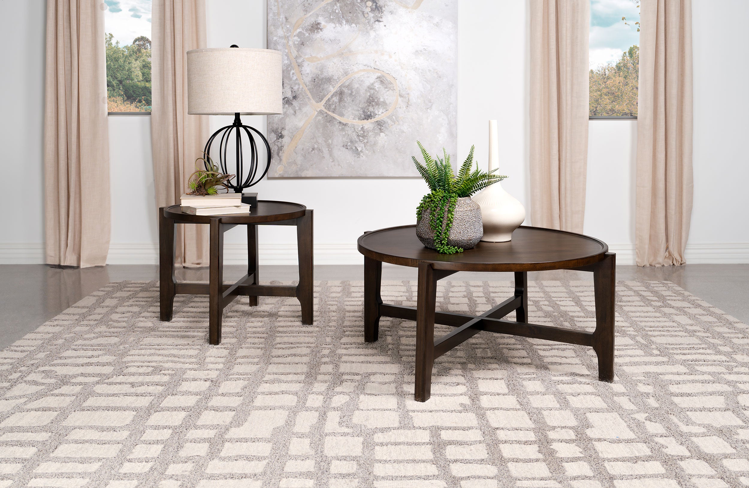 Cota 2-piece Solid Wood Coffee and End Table Set Dark Brown — view 1