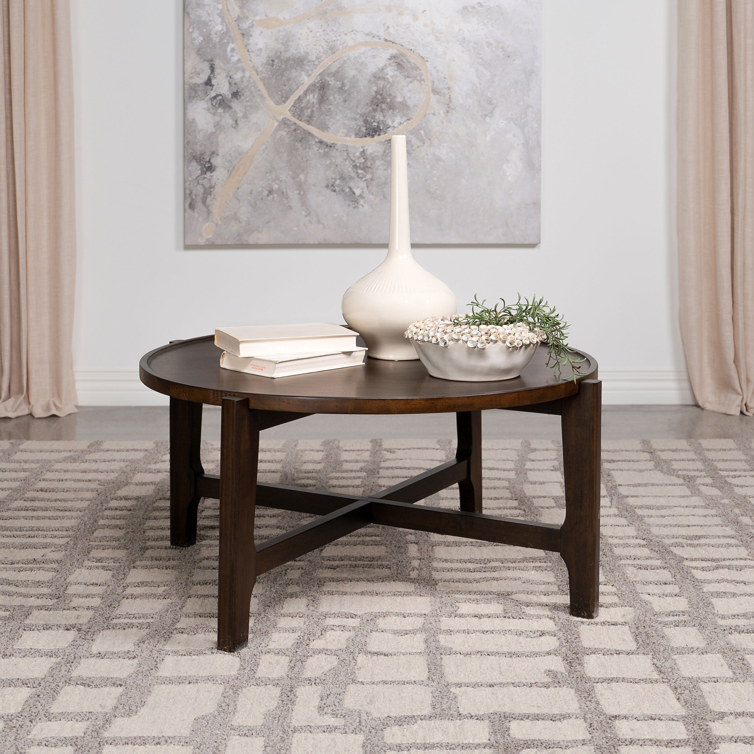 Cota Round Solid Wood Coffee Table Dark Brown — view 2