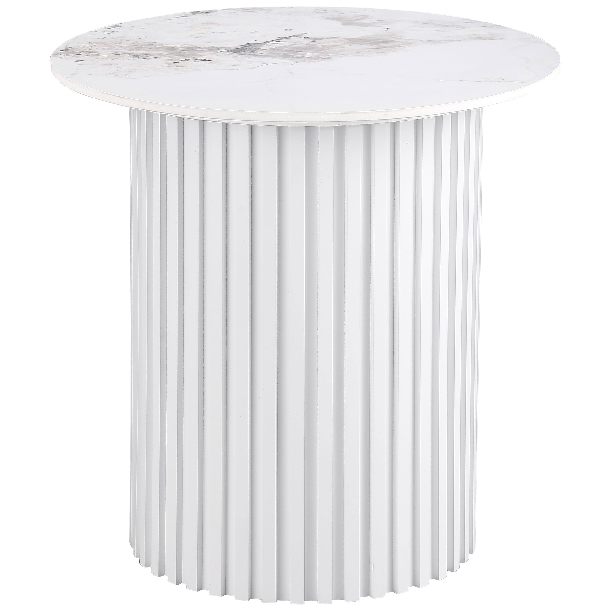 Rowena Round Sintered Stone End Table White Faux Marble — view 1