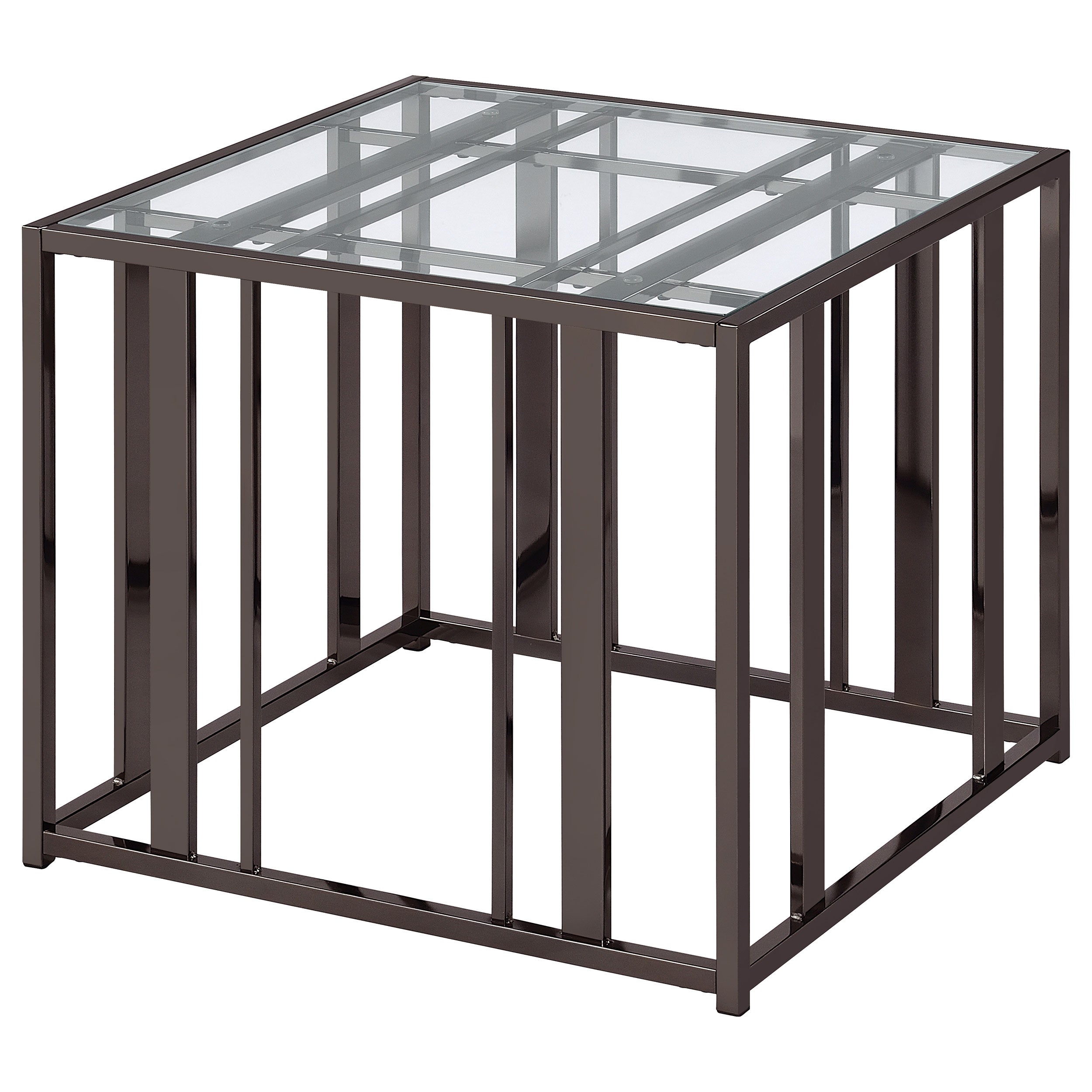 Adri Rectangular Glass Top Side End Table Black Nickel — view 4