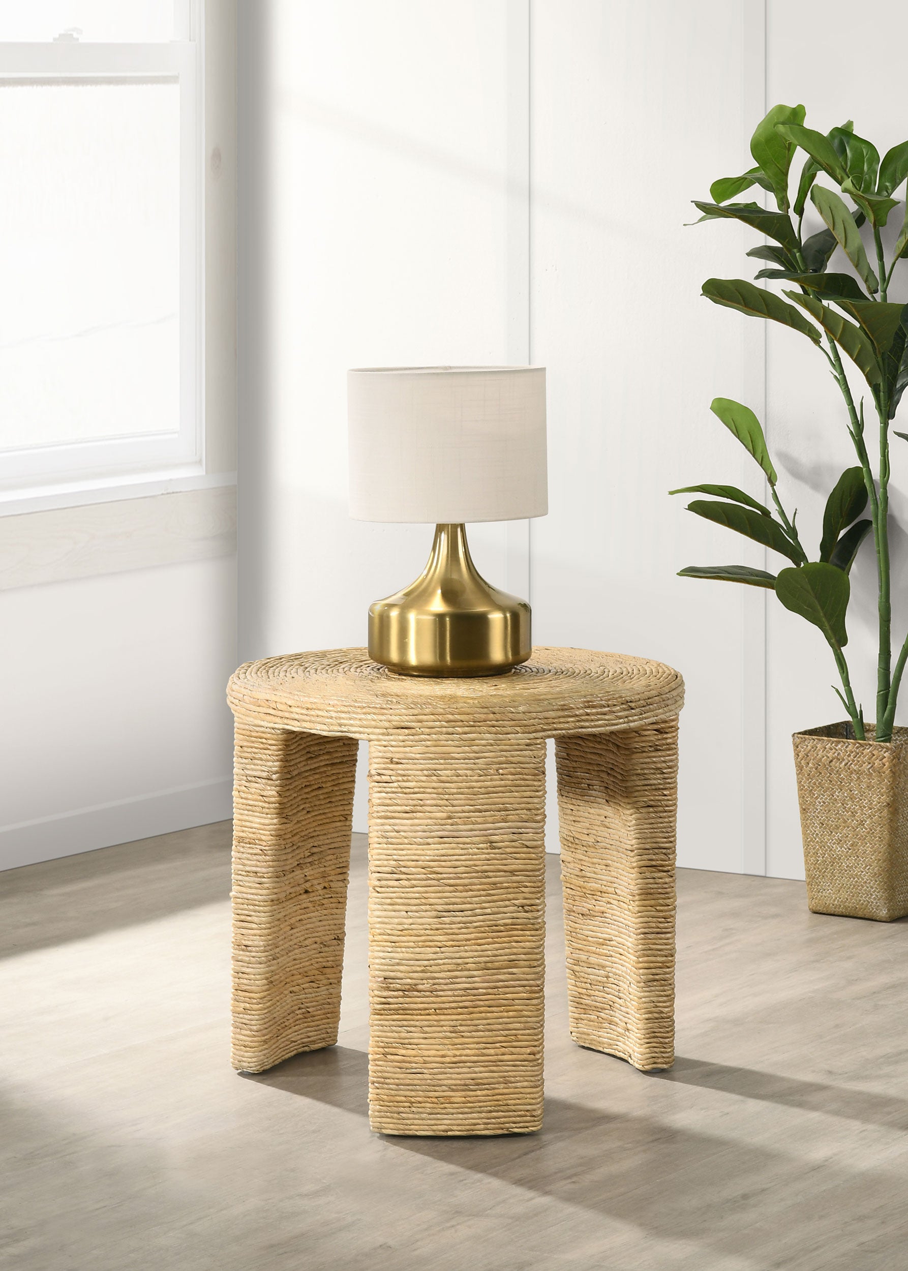 Artina Woven Rattan Round Side End Table Natural Brown — view 2