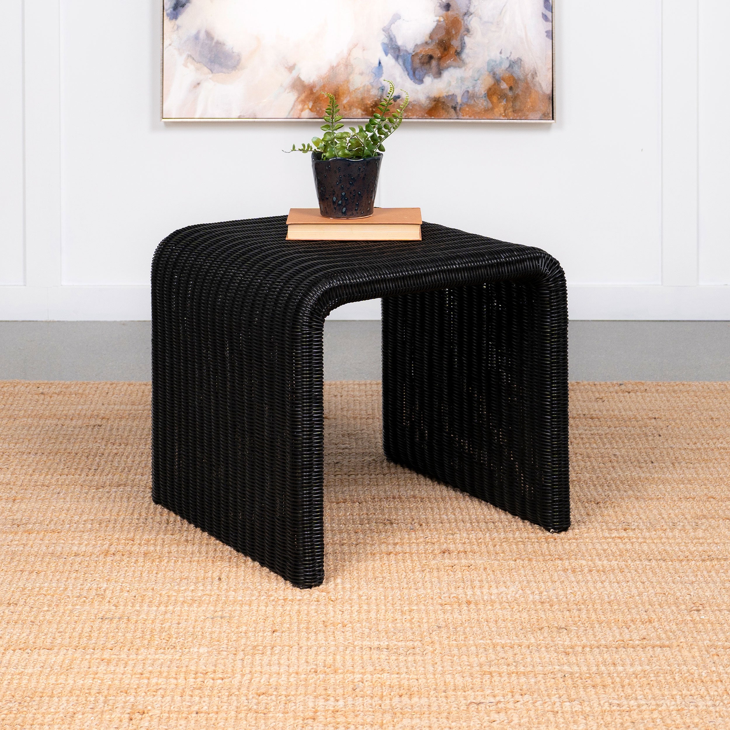 Cahya Woven Rattan Square End Table Black — view 2