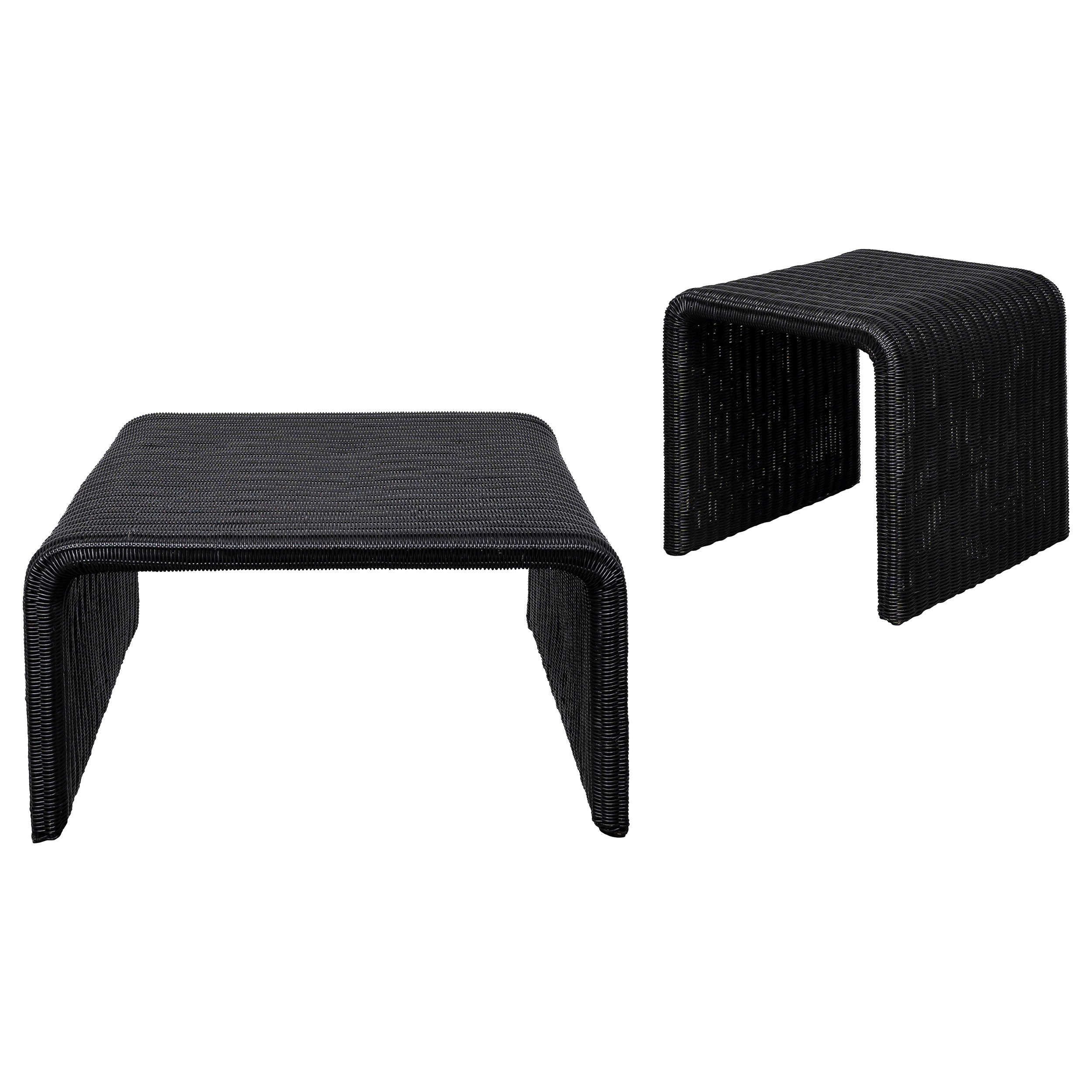 Cahya 2-piece Rattan Coffee and End Table Set Black — view 2