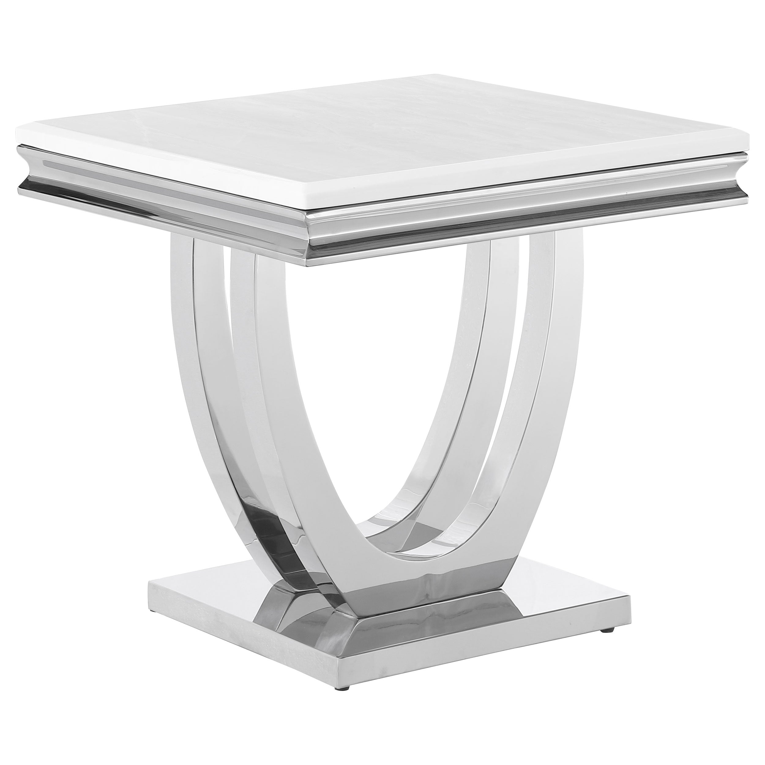 Kerwin Square Stone Top End Table White and Chrome — view 1