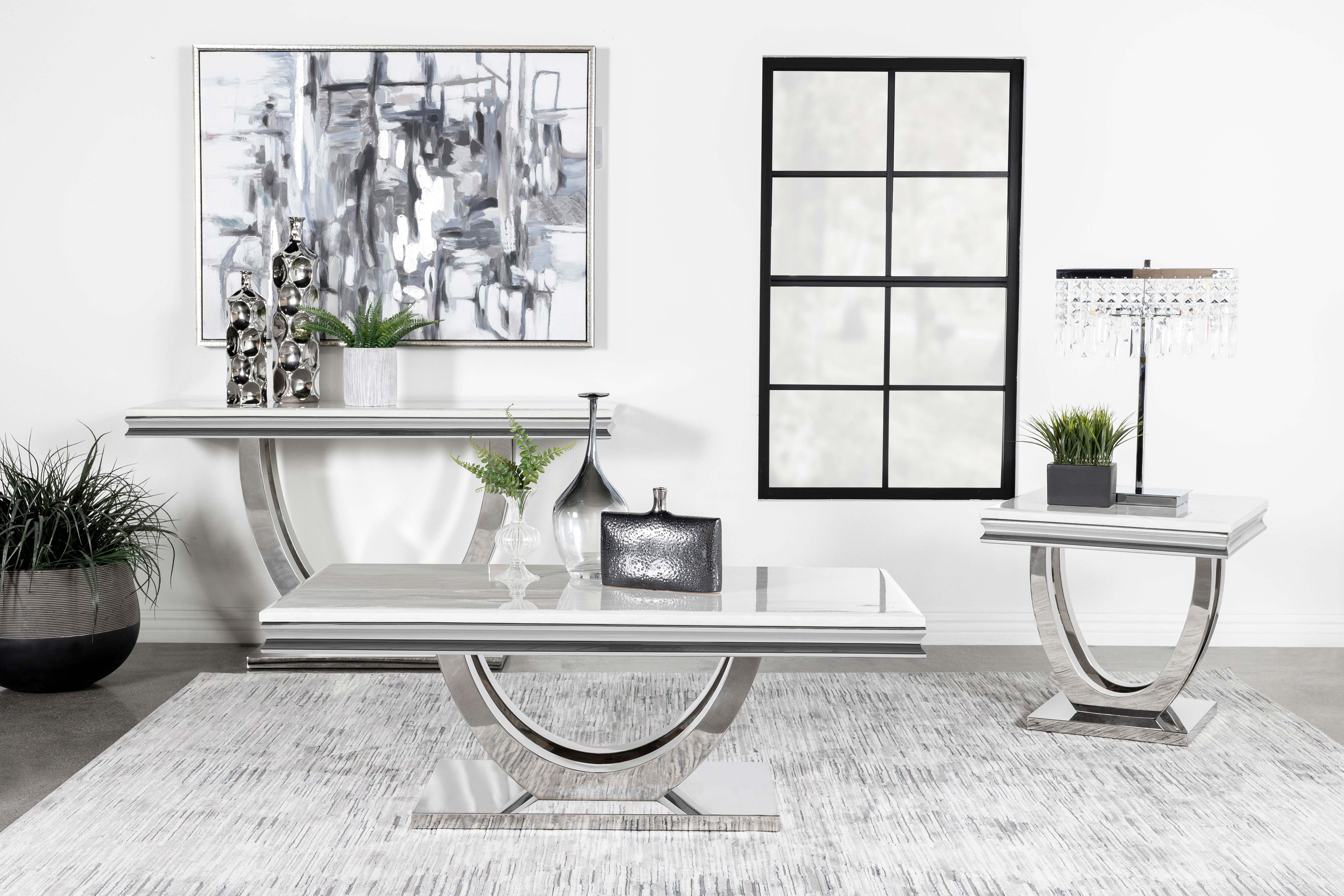 Kerwin Square Stone Top End Table White and Chrome — view 8