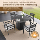Outdoor Patio Dining Set, Squircle Dining Table, Dining Chairs With Sunbrella Cushions