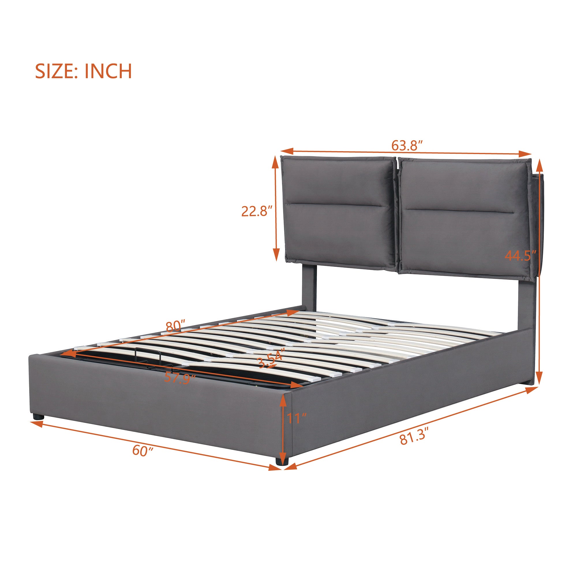 Upholstered Platform bed with a Hydraulic Storage System, Queen size, Gray - Atlantic Fine Furniture Melbourne FL