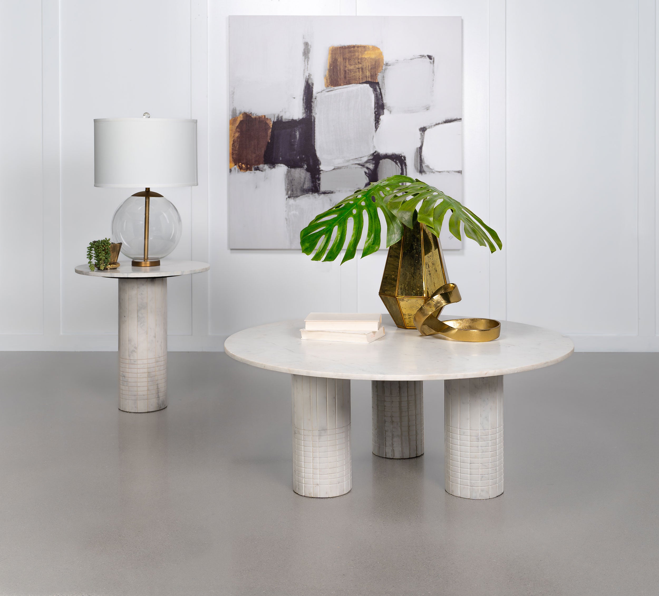 Astoria 2-piece Marble Coffee and End Table Set White — view 1