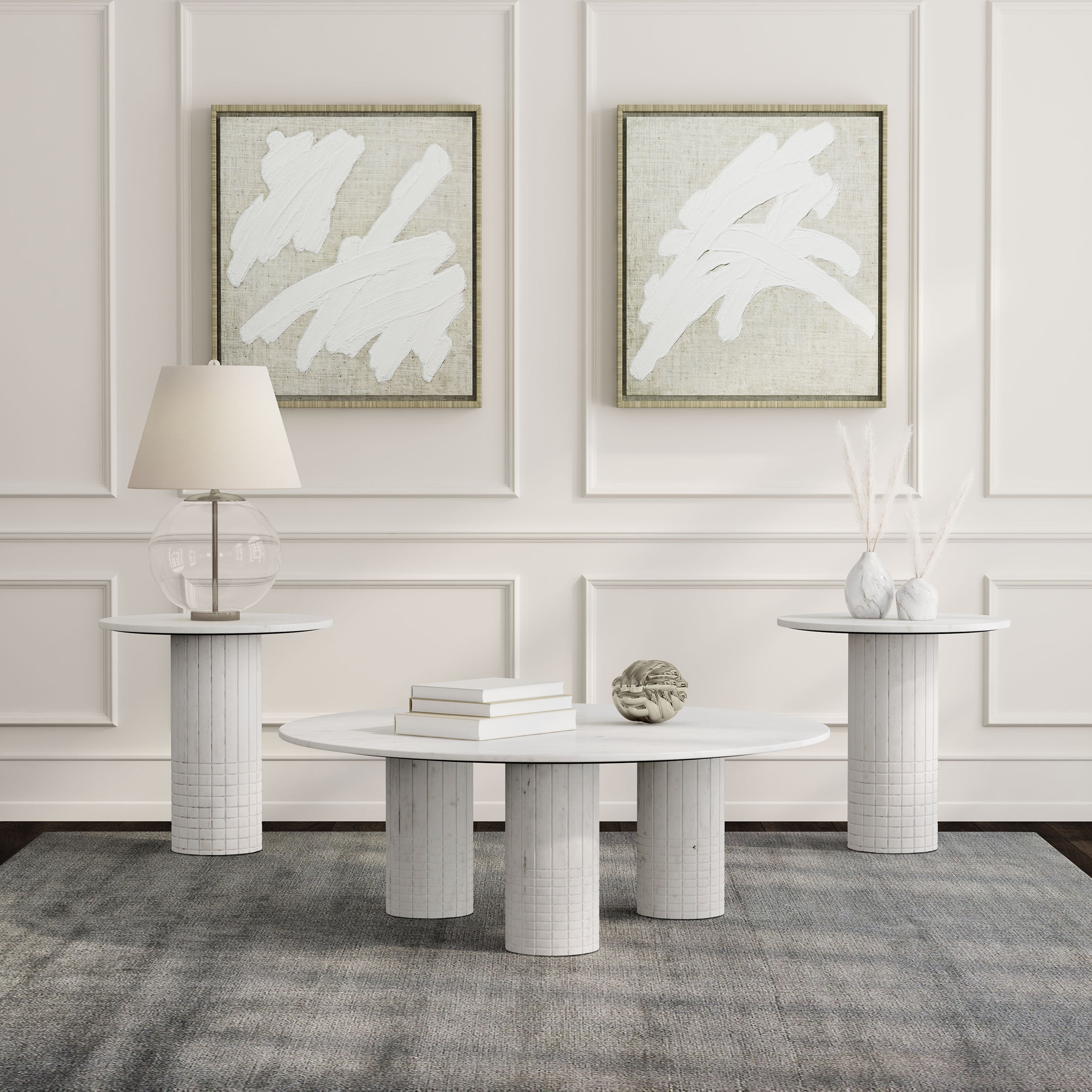 Astoria 3-piece Marble Coffee and End Table Set White — view 1