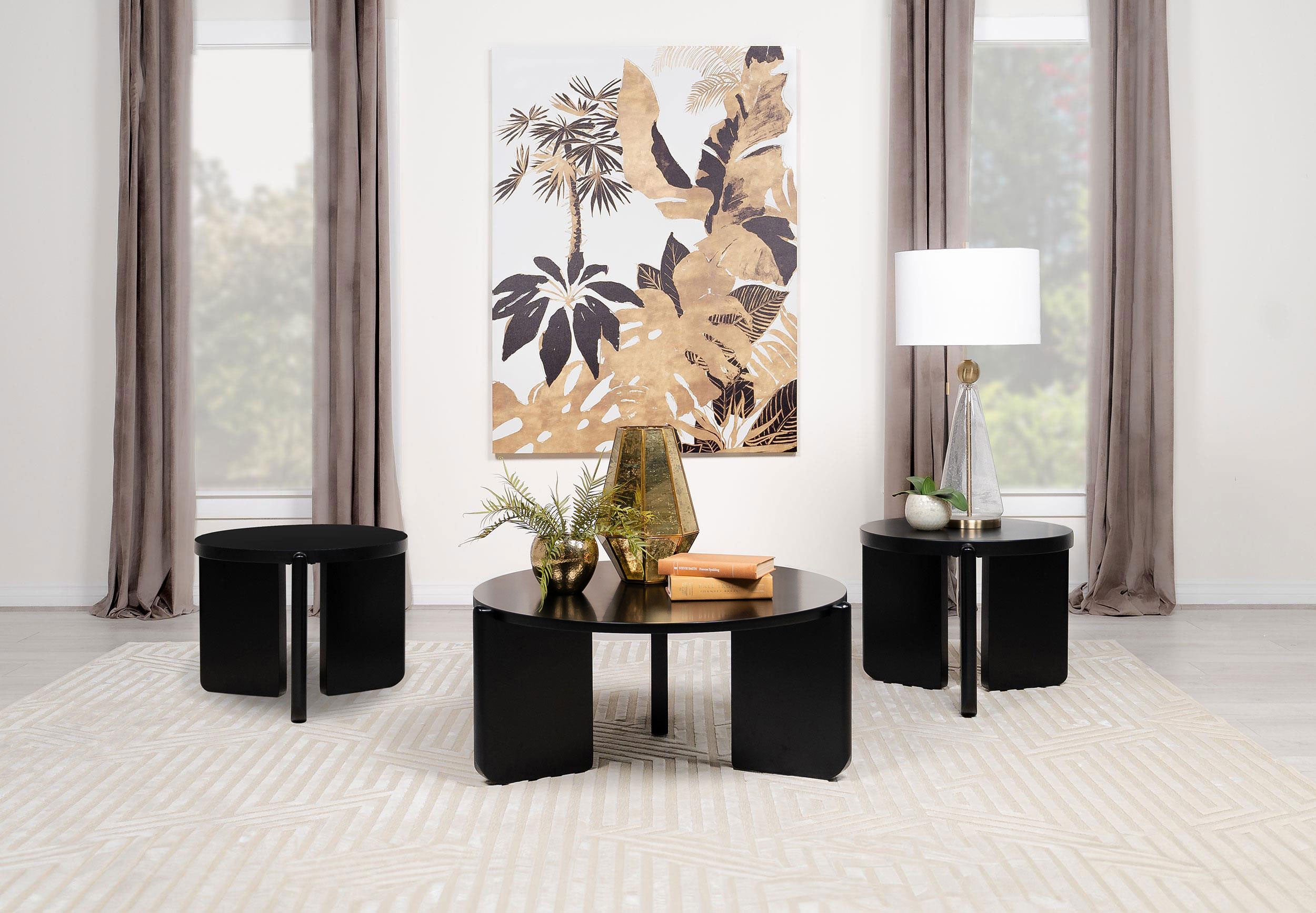 Cordova 3-piece Solid Wood Coffee and End Table Set Black — view 1