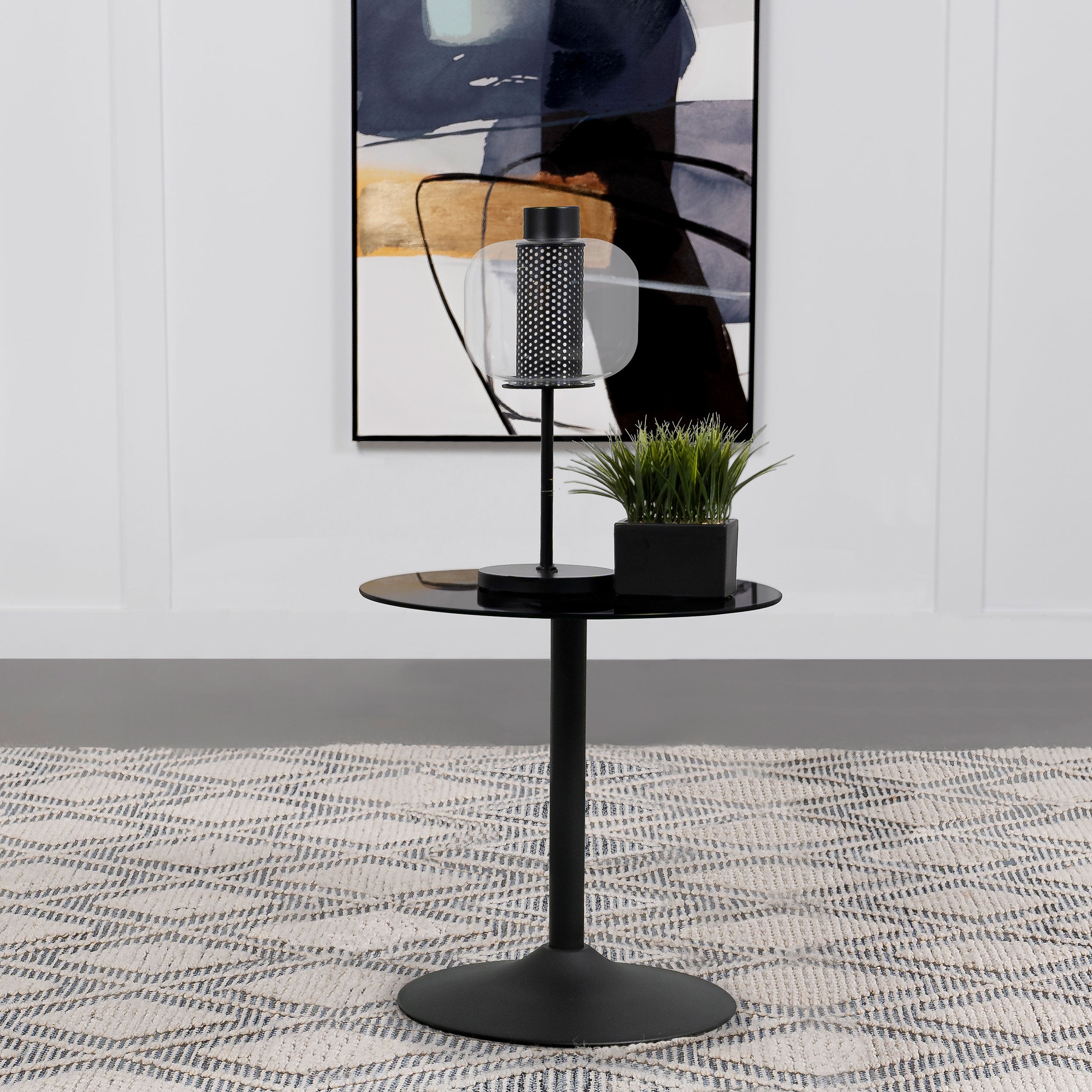 Ganso Round Metal End Table With Tempered Glass Top Black — view 2