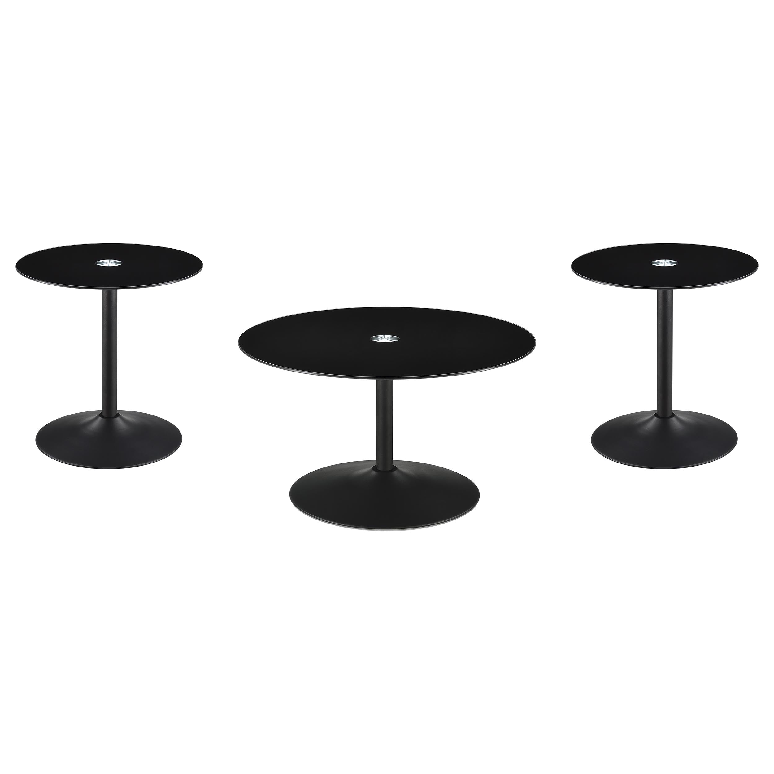 Ganso 3-piece Round Glass Top Coffee and End Table Set Black — view 2