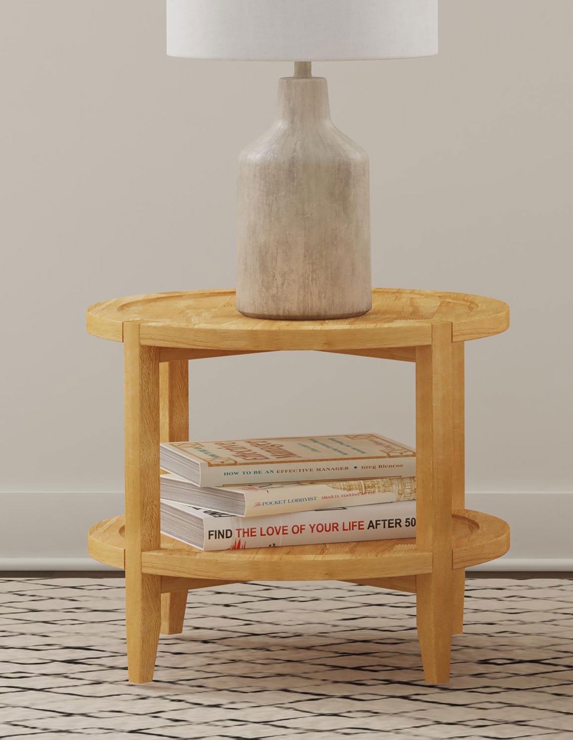 Camillo Round Solid Wood Side End Table Maple Brown — view 2