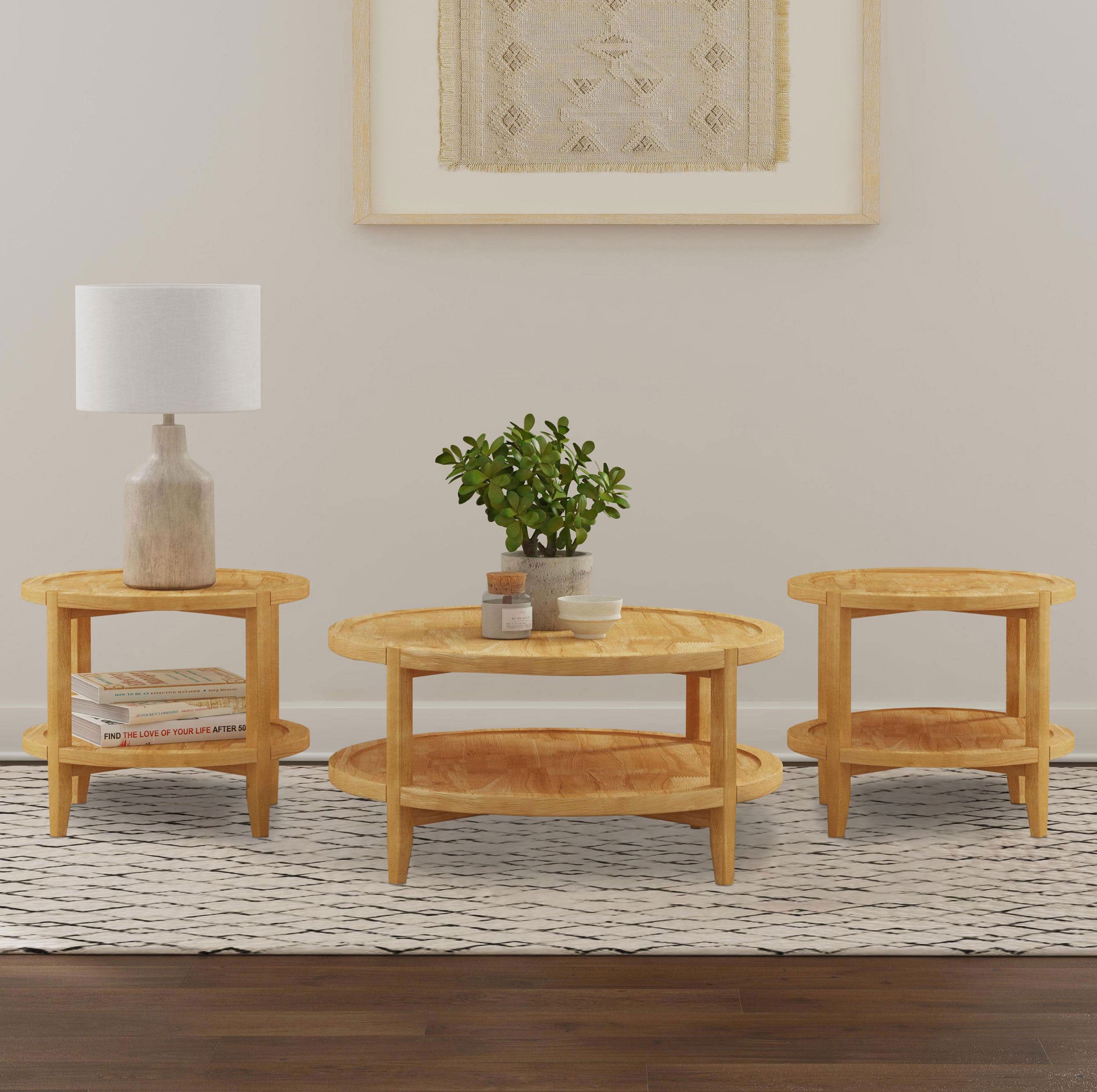 Camillo 3-piece Round Coffee and End Table Set Maple  — view 1
