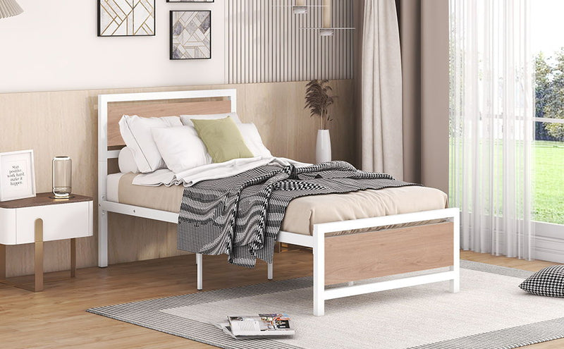 Platform Bed, Metal And Wood Bed Frame With Headboard And Footboard