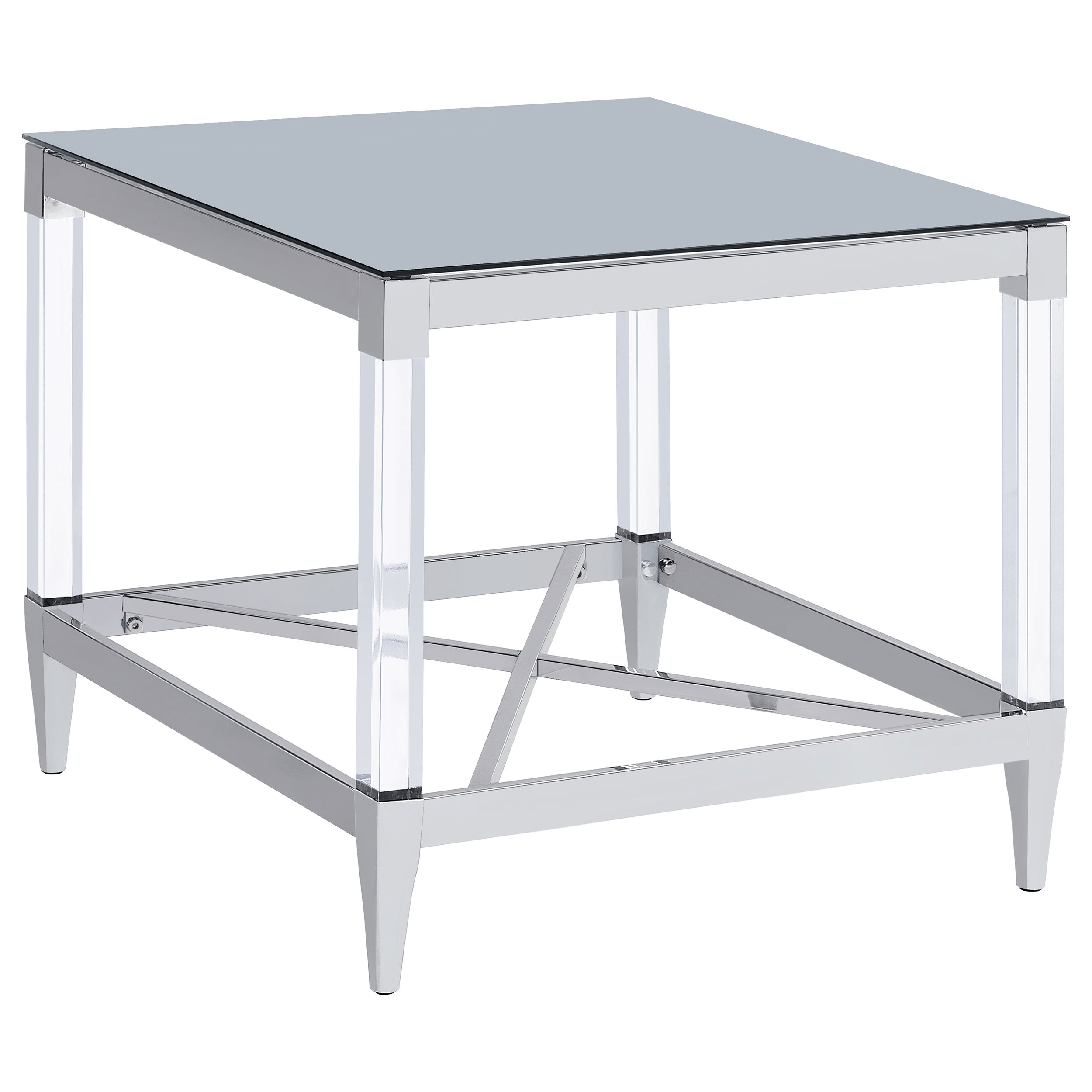 Lindley Square Tempered Mirror Acrylic Side End Table Chrome — view 1