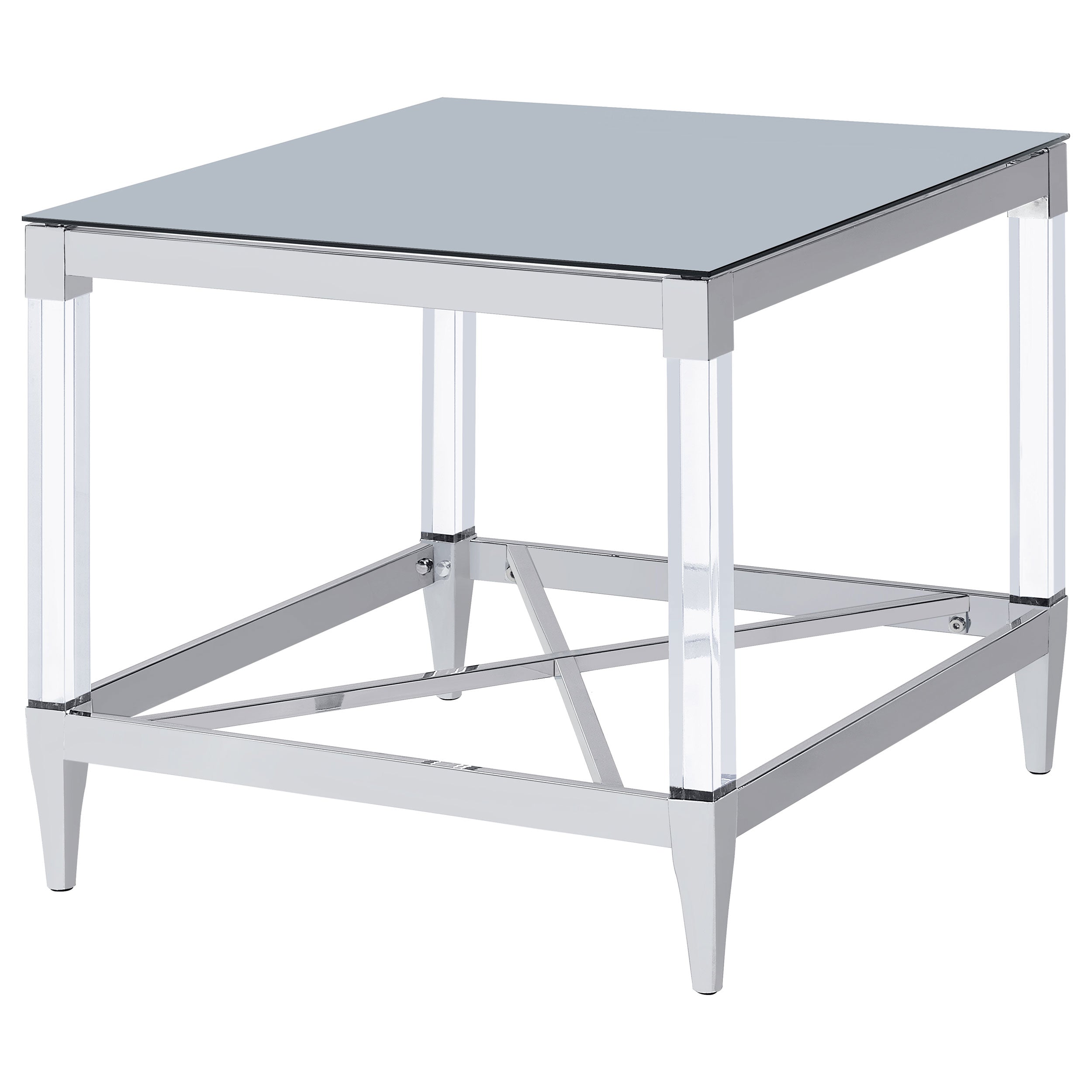 Lindley Square Tempered Mirror Acrylic Side End Table Chrome — view 4