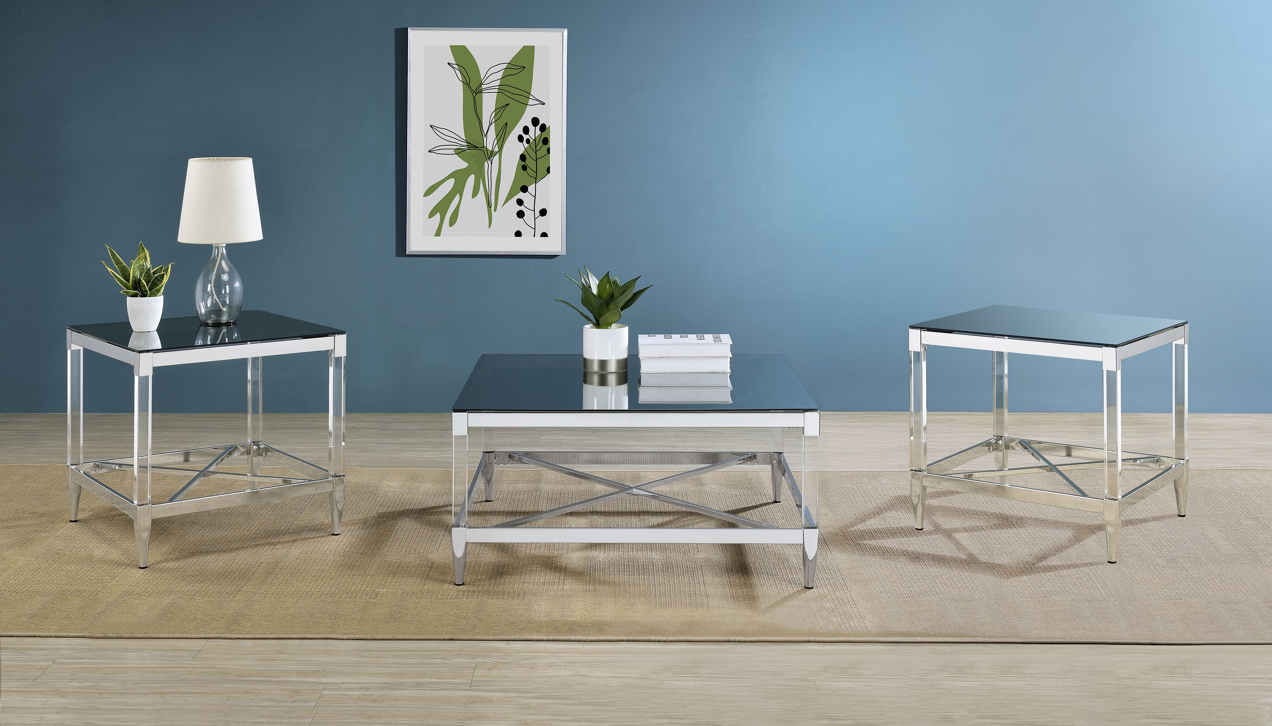 Lindley 3-piece Square Coffee and End Table Set Chrome — view 1