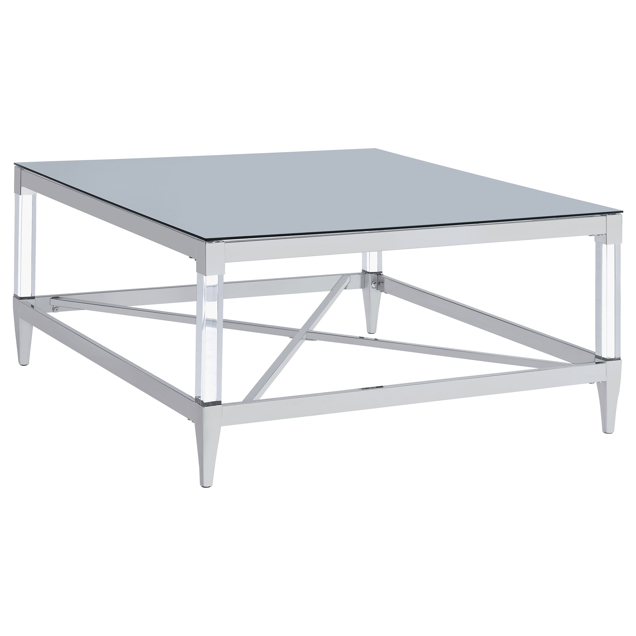 Lindley Square Tempered Mirror Acrylic Coffee Table Chrome — view 1