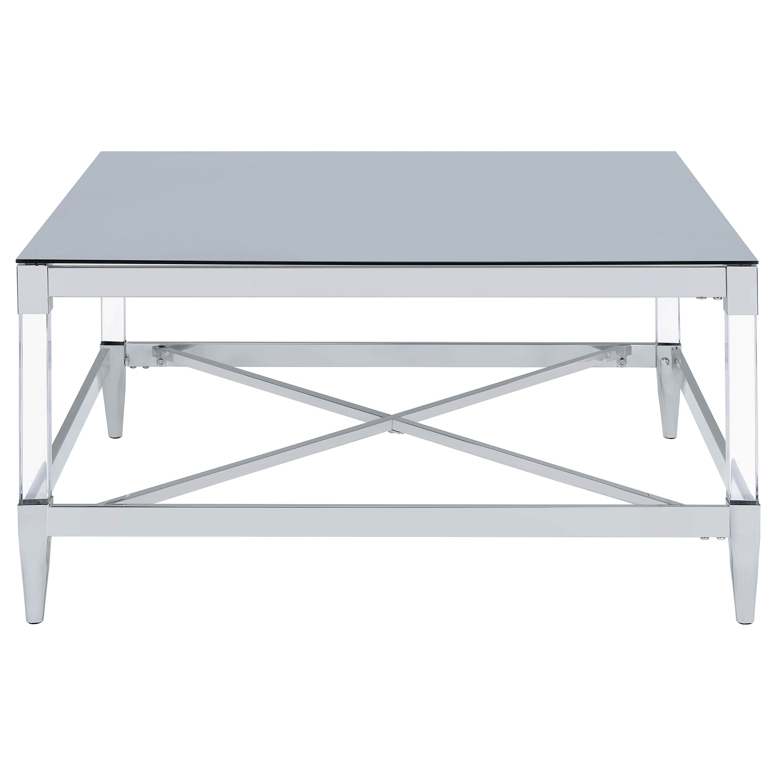 Lindley Square Tempered Mirror Acrylic Coffee Table Chrome — view 3