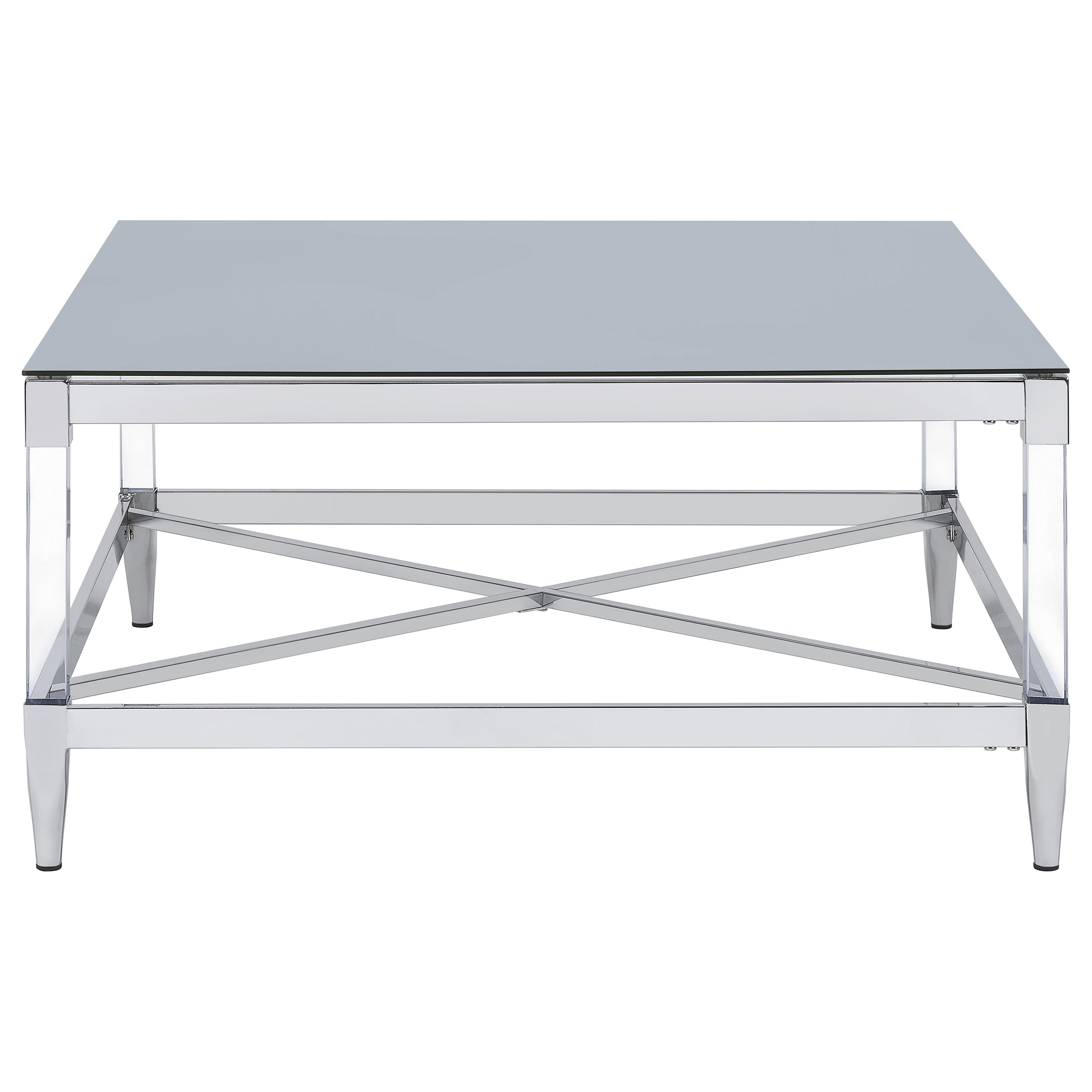 Lindley Square Tempered Mirror Acrylic Coffee Table Chrome — view 5