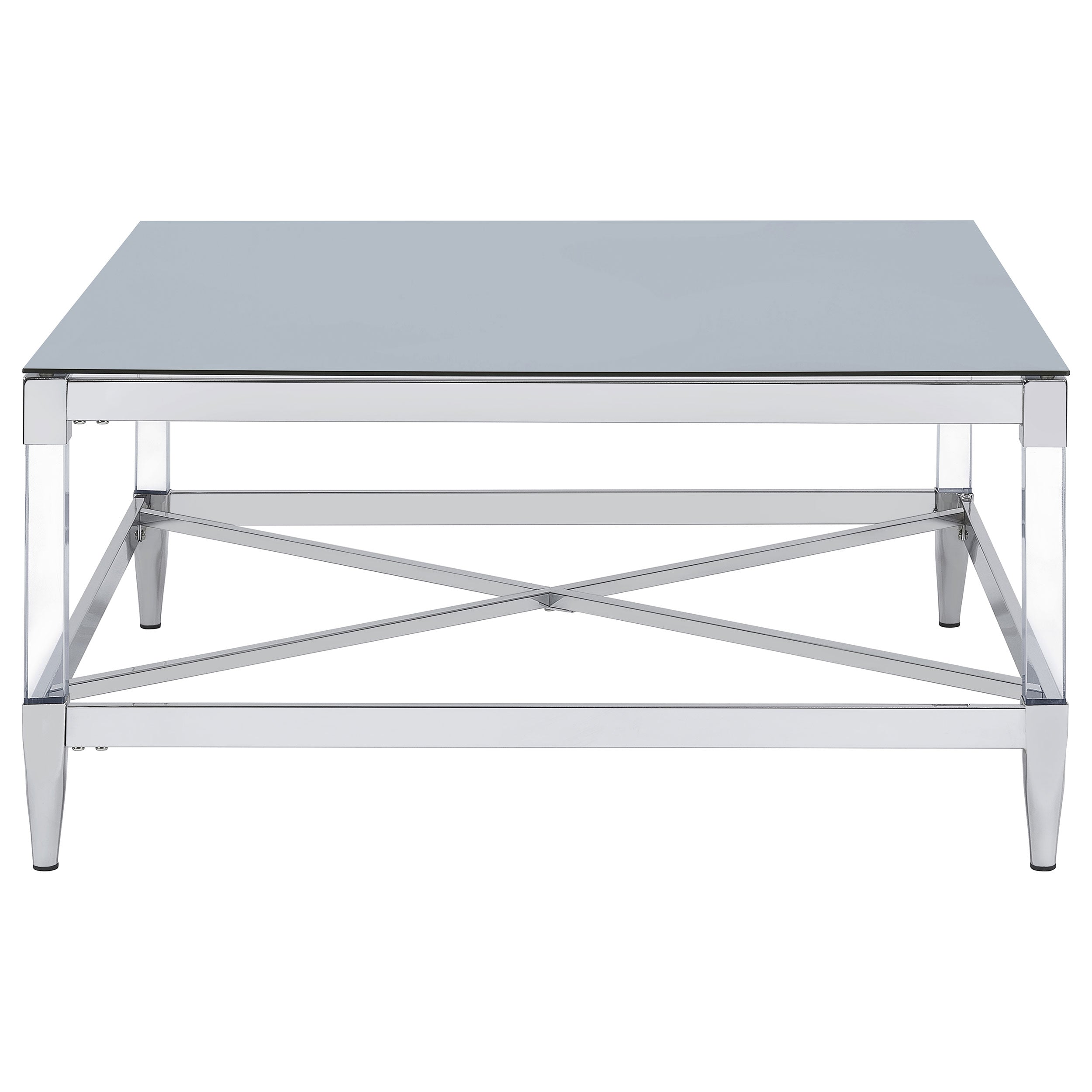 Lindley Square Tempered Mirror Acrylic Coffee Table Chrome — view 7