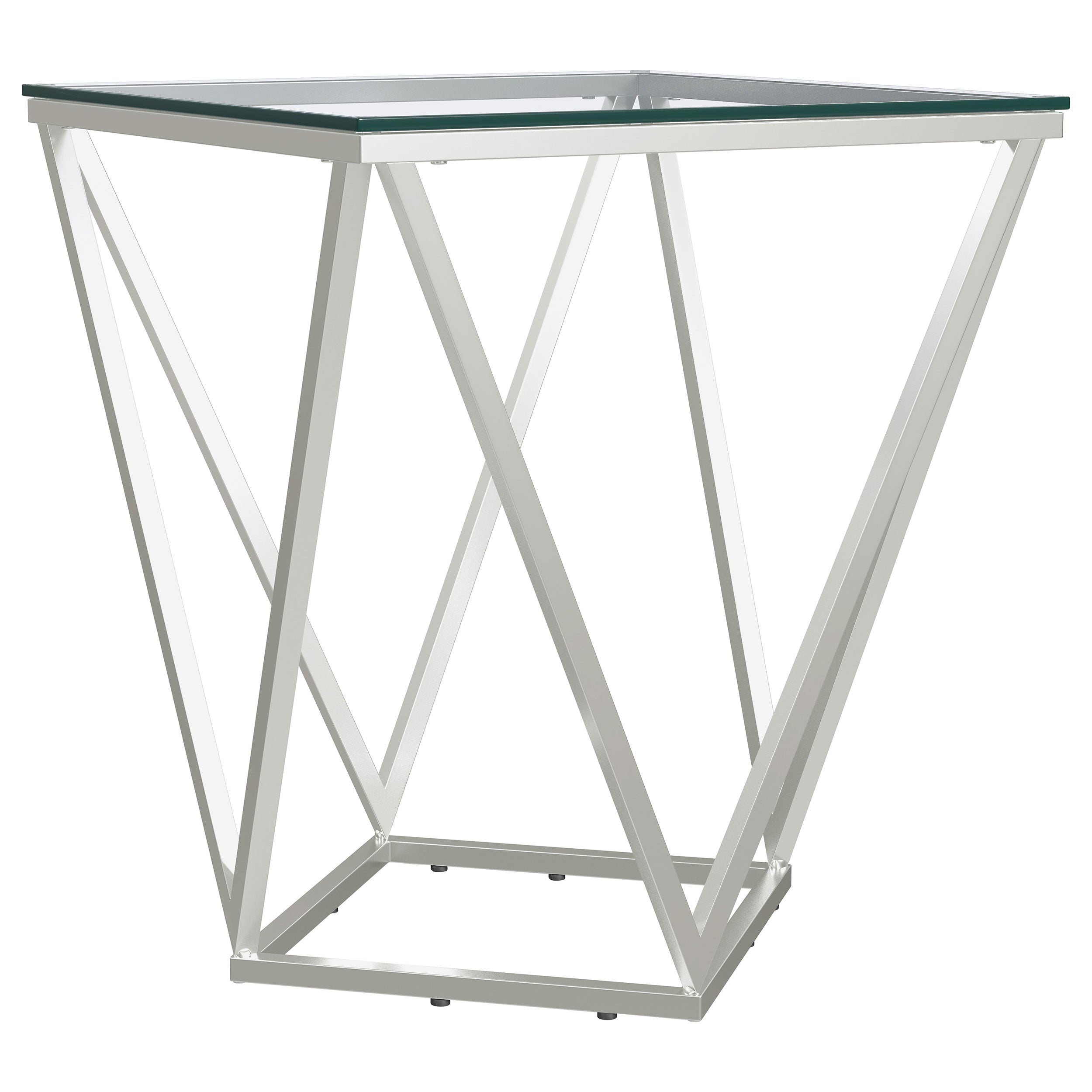 Brittania Square Glass Top Geometric End Table Nickel — view 4