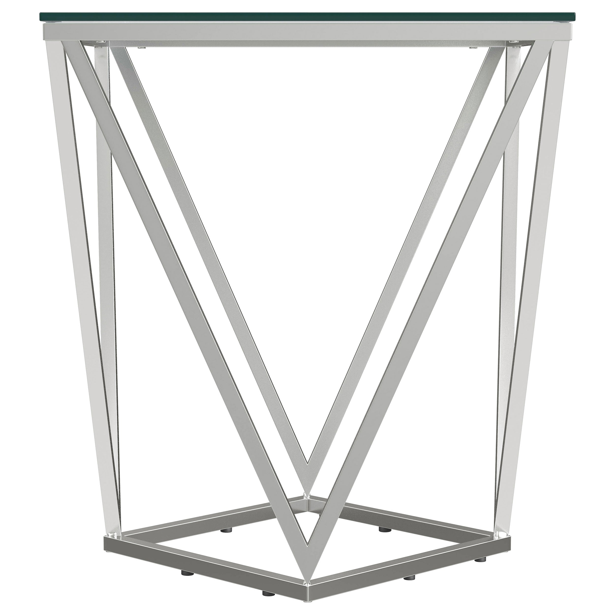 Brittania Square Glass Top Geometric End Table Nickel — view 5